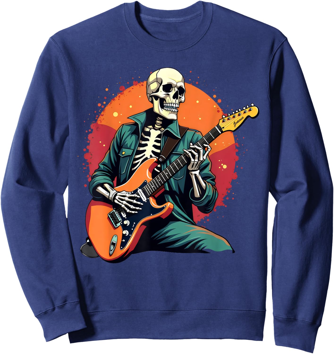 Skeleton Playing Bass Guitar Electric Acoustic Halloween Sweatshirt - Sweatshirt | Navy