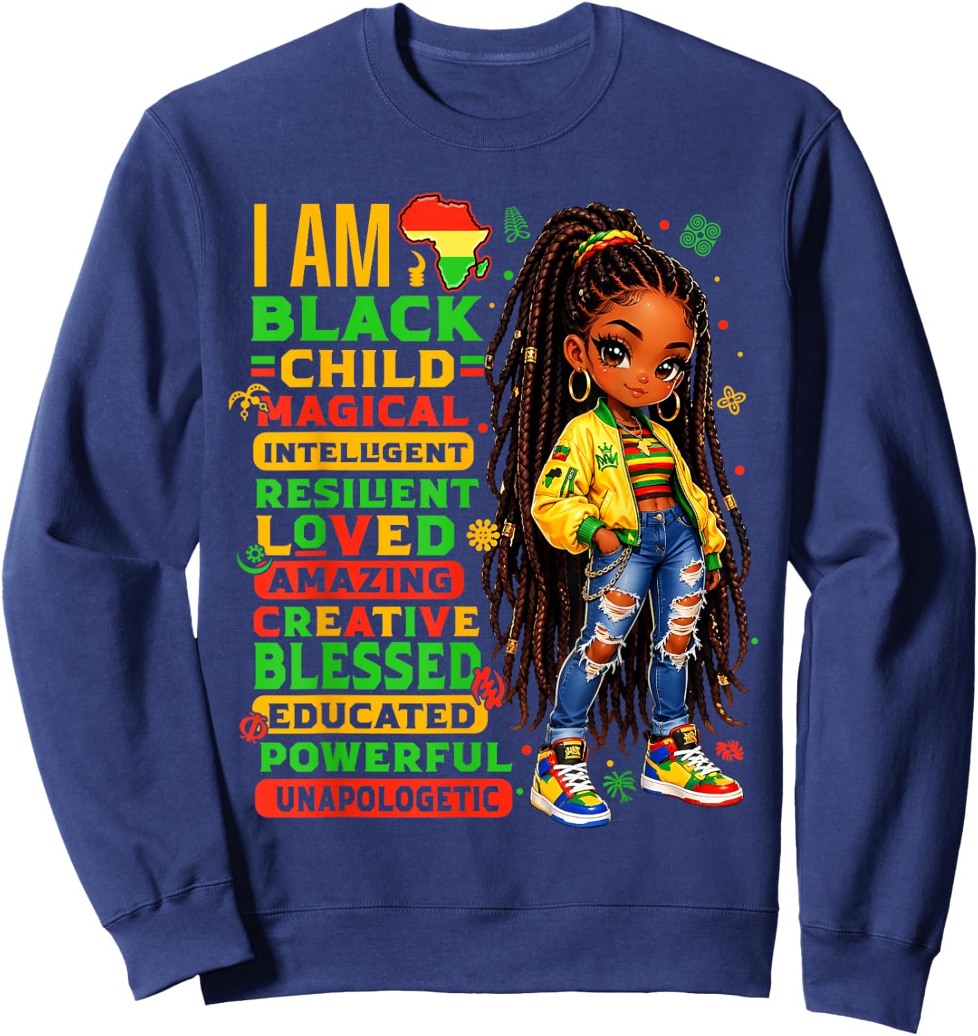 I Am Black Child African American History Month Girls Kids Sweatshirt - Sweatshirt | Navy