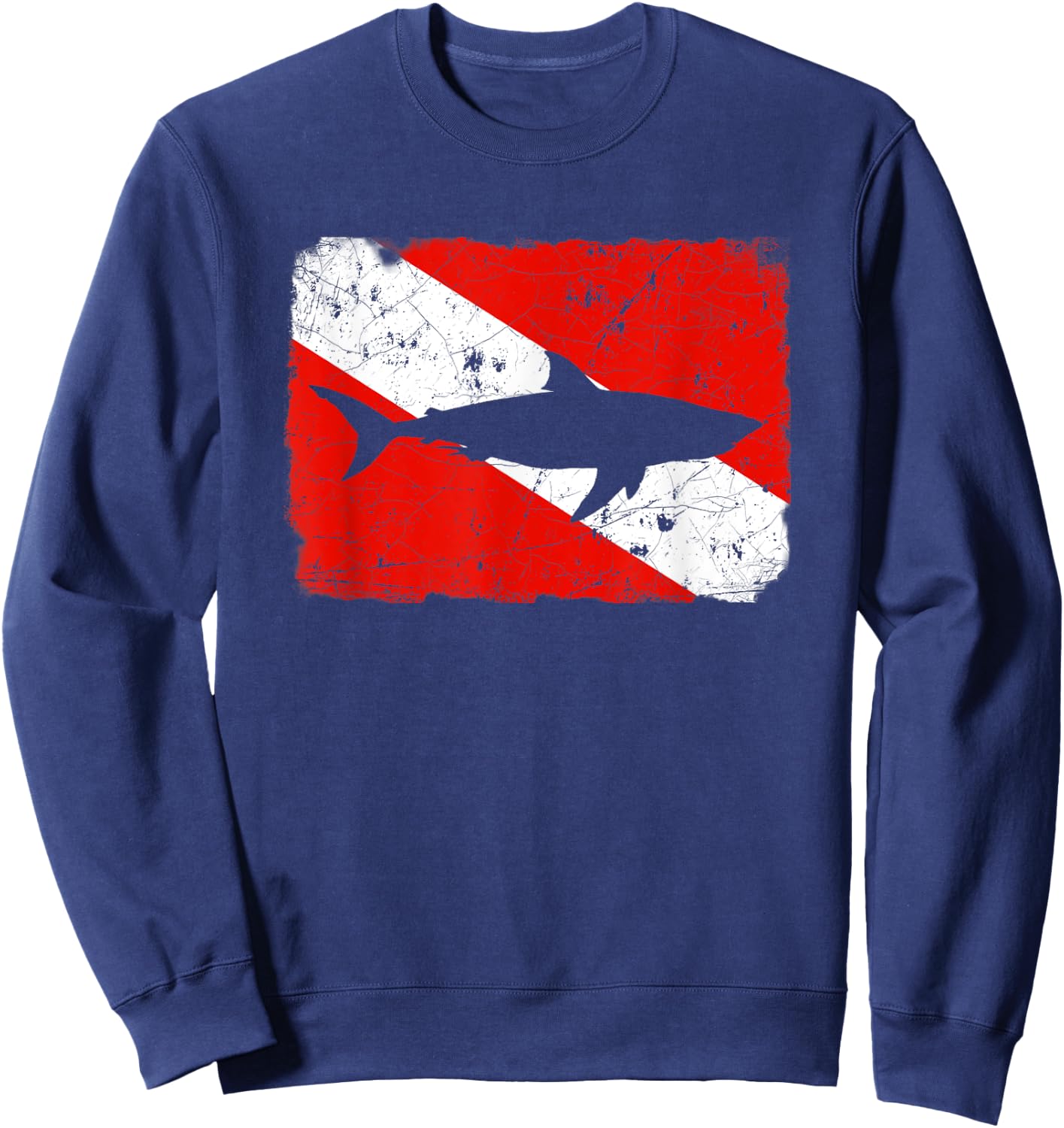 Shark Dive Flag / Vintage Distressed Divers Sweatshirt - Sweatshirt | Navy