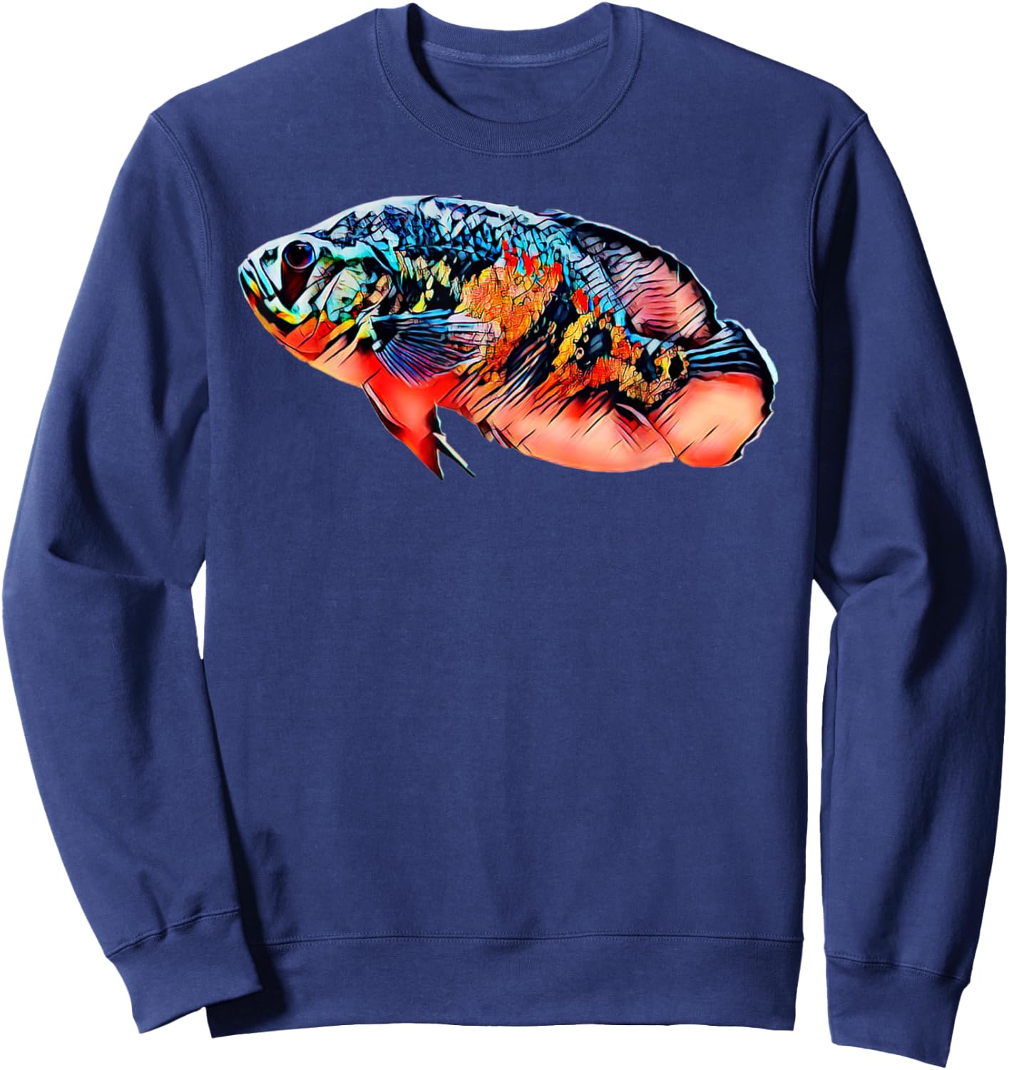 Scary Knight Clothing Tiger Oscar Cichlid Fish Sweatshirt - Sweatshirt | Navy