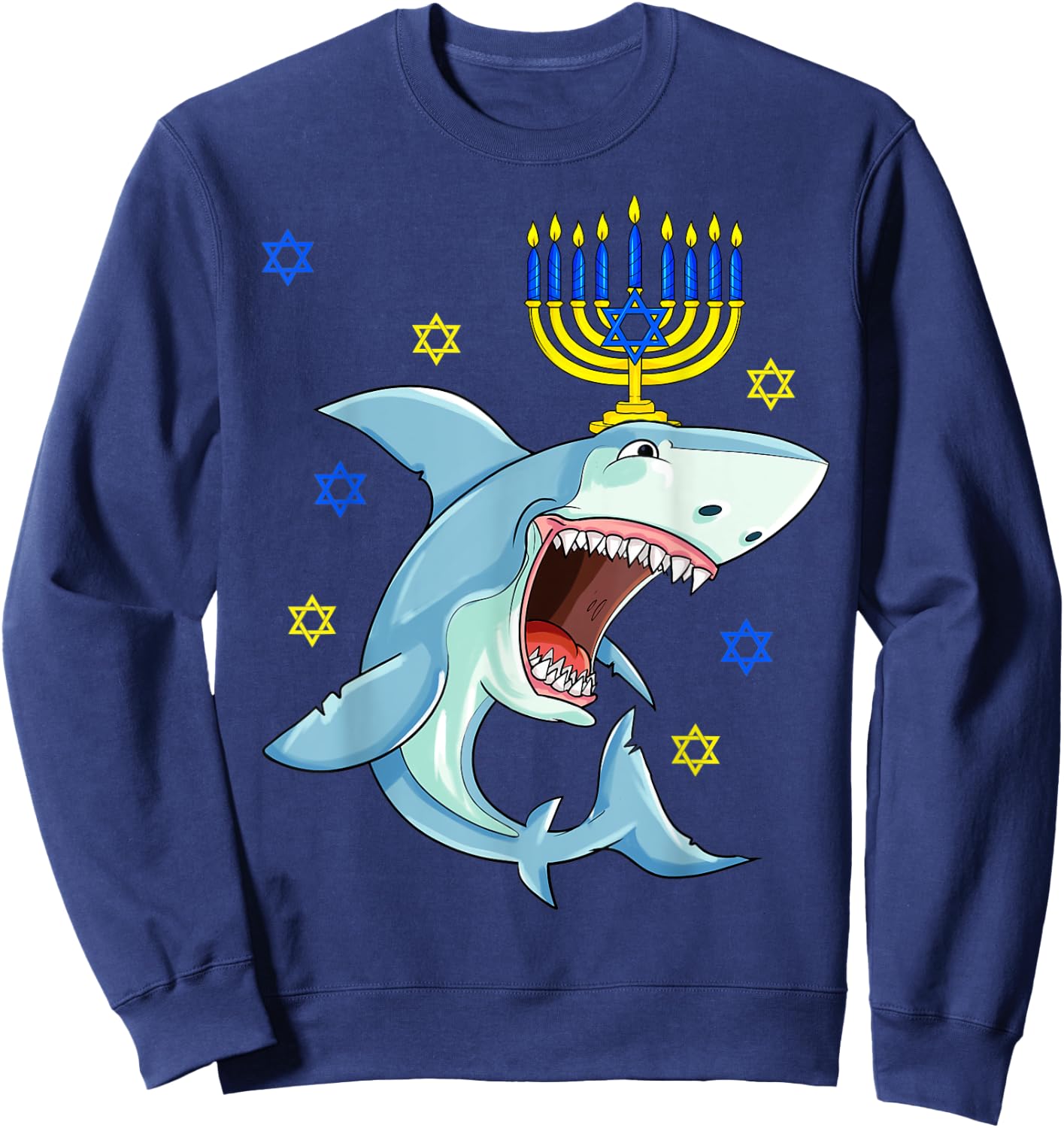 Hanukkah Menorah Shark Funny Chanukah Jewish Gift Sweatshirt - Sweatshirt | Navy