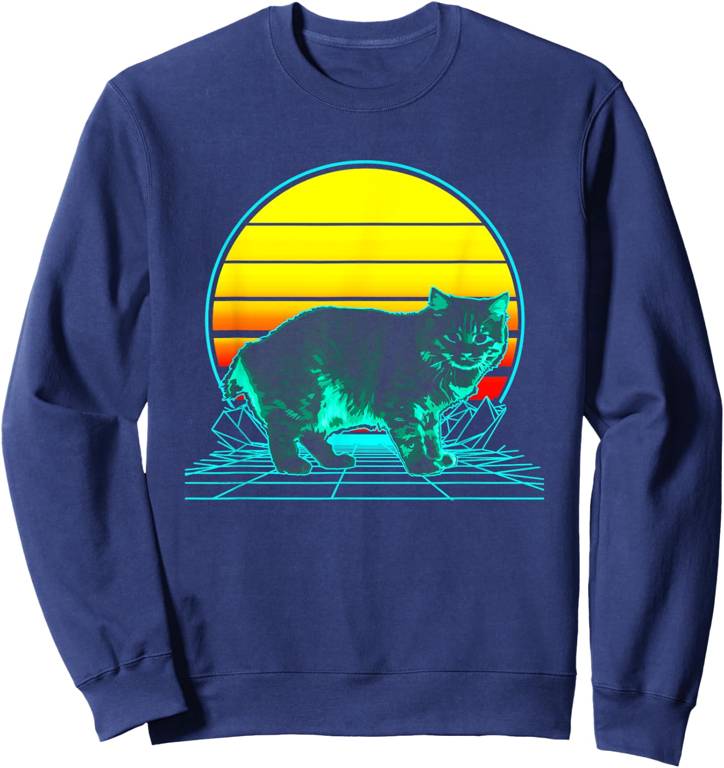 Retro Manx Cat Vaporwave Sweatshirt - Sweatshirt | Navy