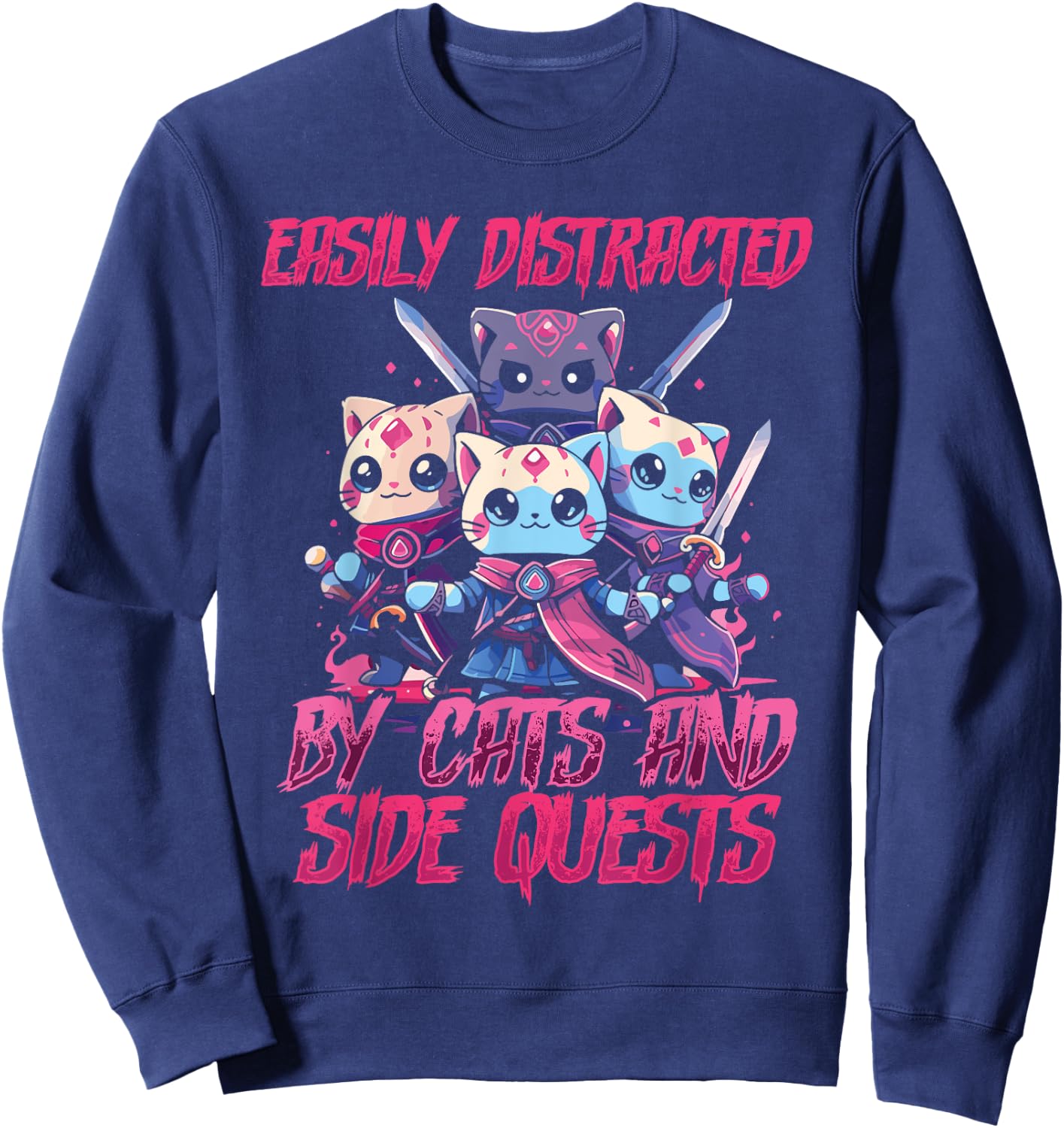 RPG Gamer Cats Side Quest Distracted Nerdy Tabletop Fun Men Sweatshirt - Sweatshirt | Navy