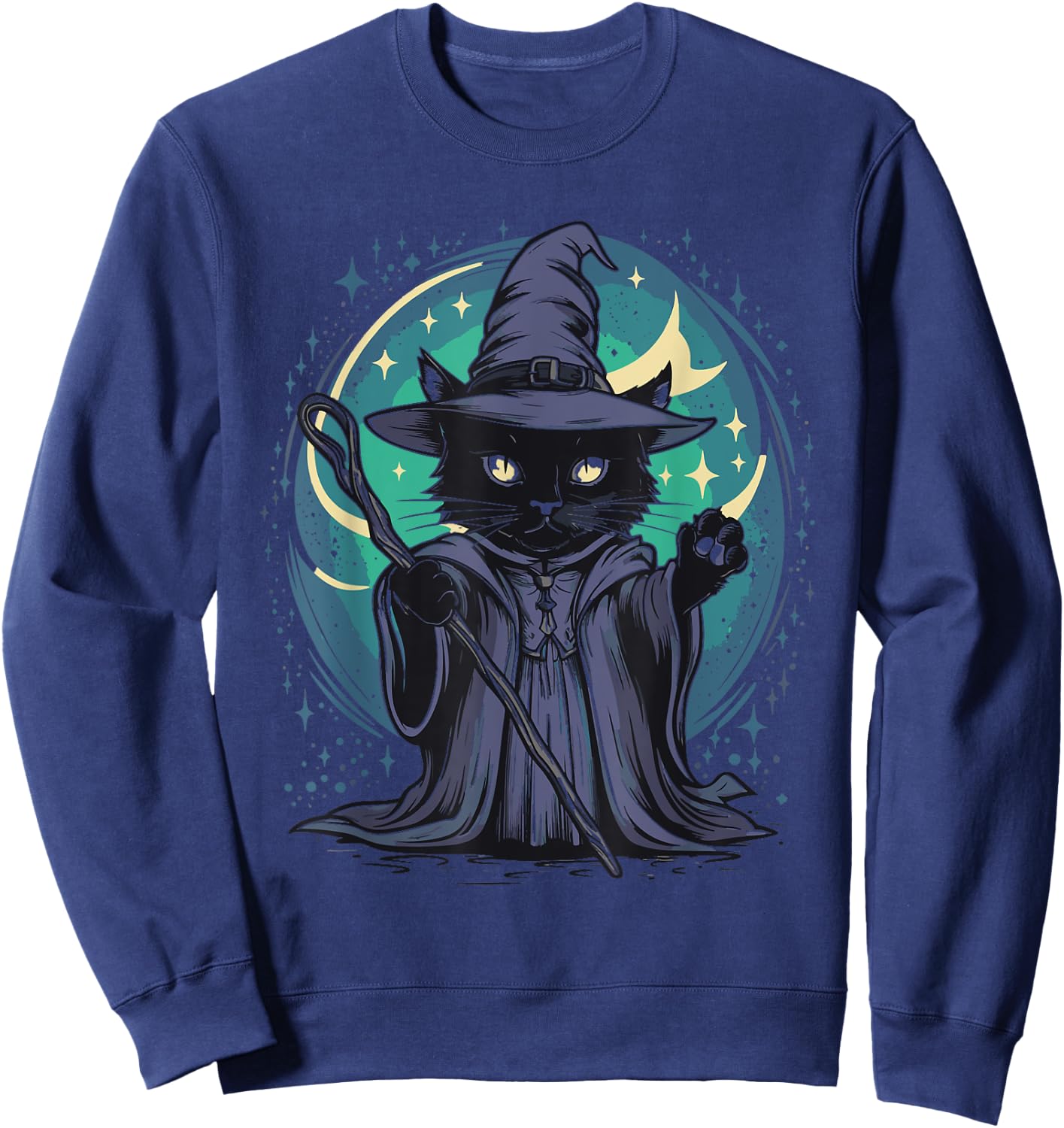 Black Wizard Cat Women Kids Sweatshirt - Sweatshirt | Navy