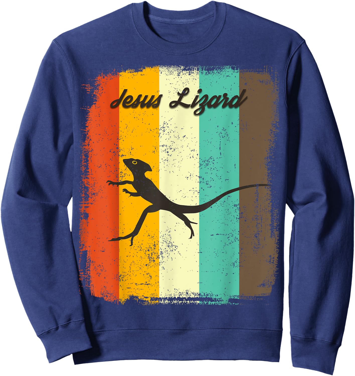Jesus Lizard Retro 70s Vintage Reptile Lover Sweatshirt - Sweatshirt | Navy