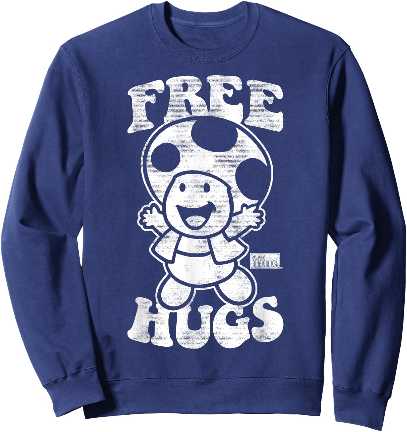 Nintendo Super Mario Toad Free Hugs Vintage Graphic Sweatshirt - Sweatshirt | Navy