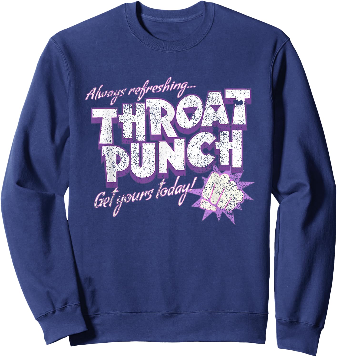 Distressed Refreshing Throat Punch Purple Sweatshirt - Sweatshirt | Navy