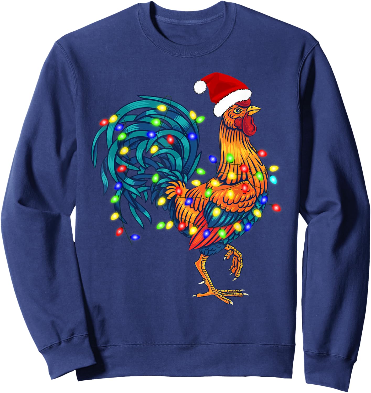 Funny Rooster Chicken Santa Christmas Lights Farmer Pajamas Sweatshirt - Sweatshirt | Navy