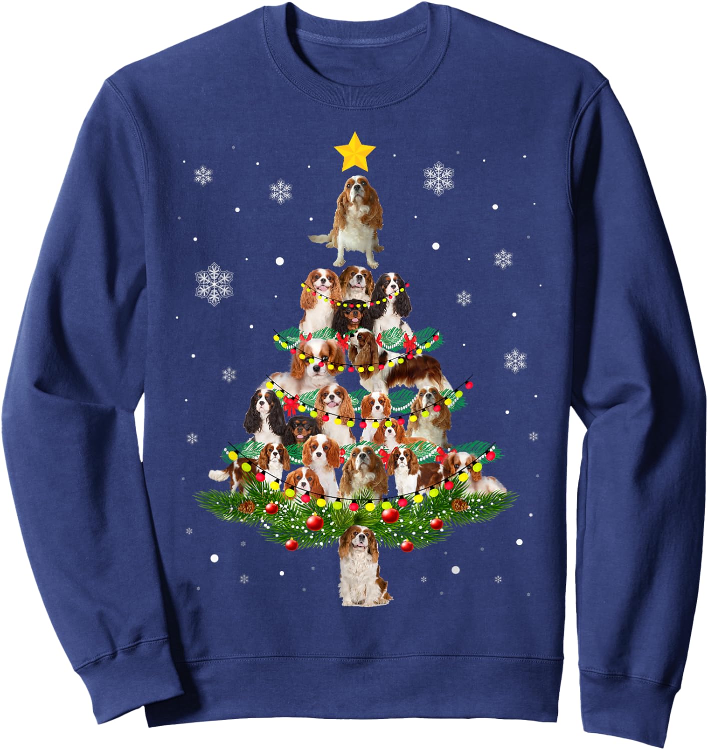 Cavalier King Charles Spaniel Christmas Tree xmas light gift Sweatshirt - Sweatshirt | Navy