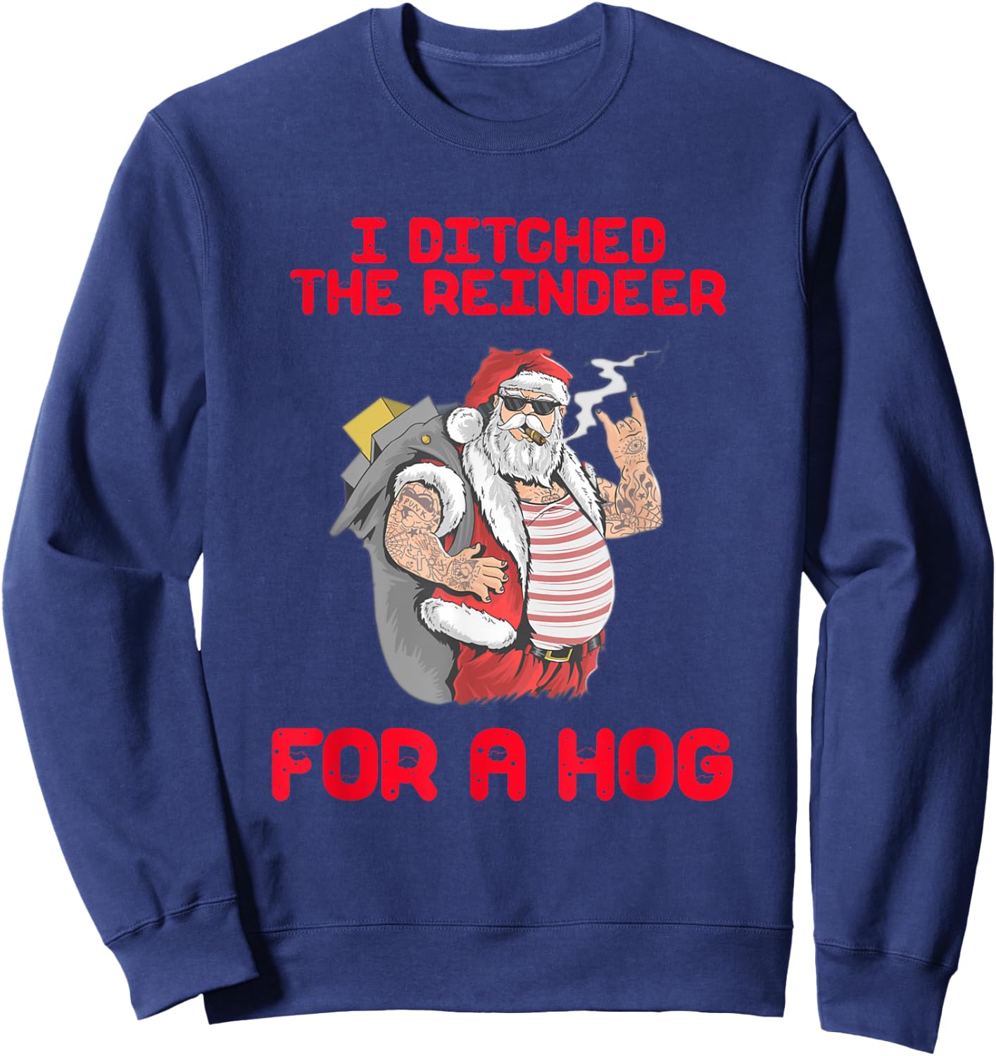 Motorcycle Santa Funny Motorcycle Santa Xmas Biker Gift Sweatshirt - Sweatshirt | Navy