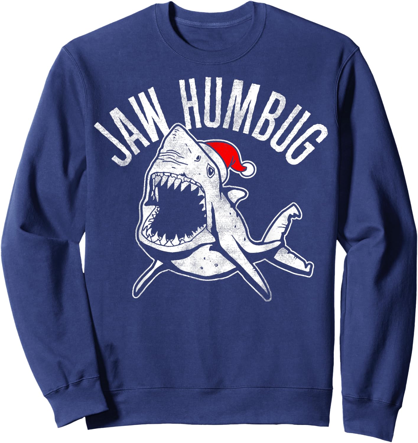 Jaw Humbug Christmas Shark Santa Hat Sweatshirt - Sweatshirt | Navy
