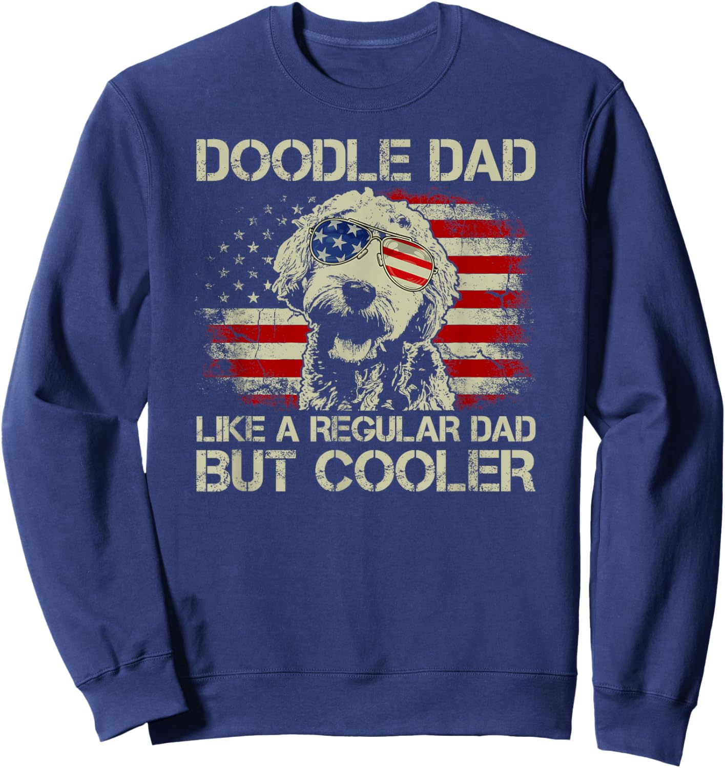 Vintage USA Flag Goldendoodle Doodle Dad Fathers Day Sweatshirt - Sweatshirt | Navy