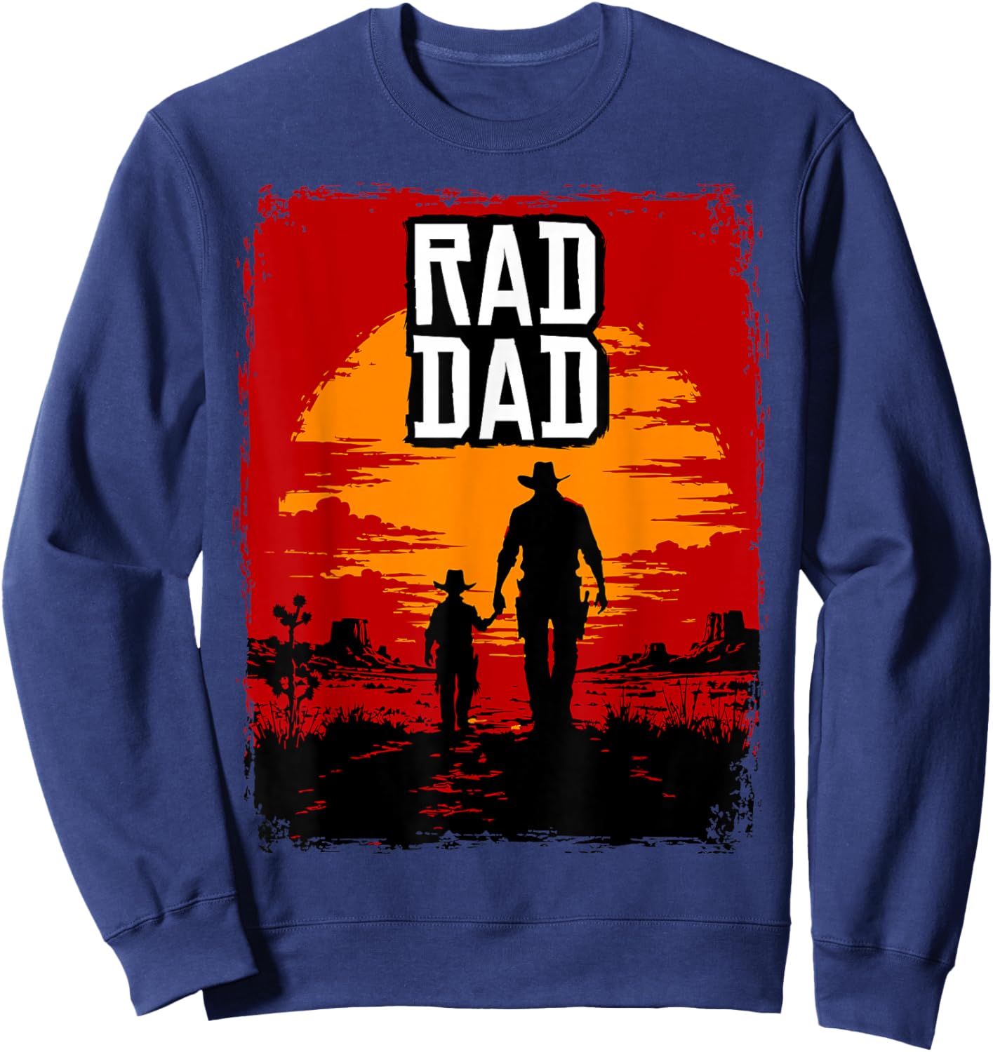 Rad Dad Father and Son Western Sunset Graphic Sweatshirt - Sweatshirt | Navy