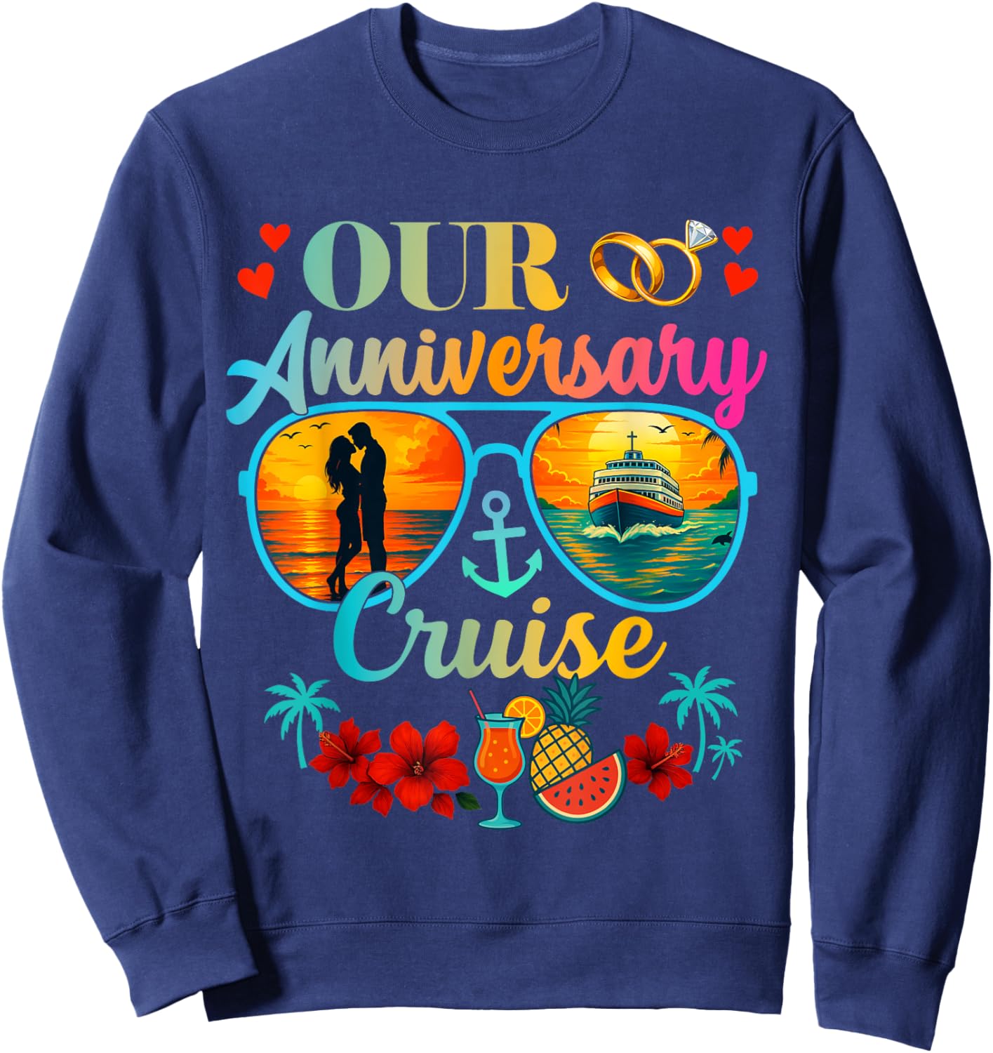 Cruise Ship Couples Married Wedding Anniversary Sweatshirt - Sweatshirt | Navy