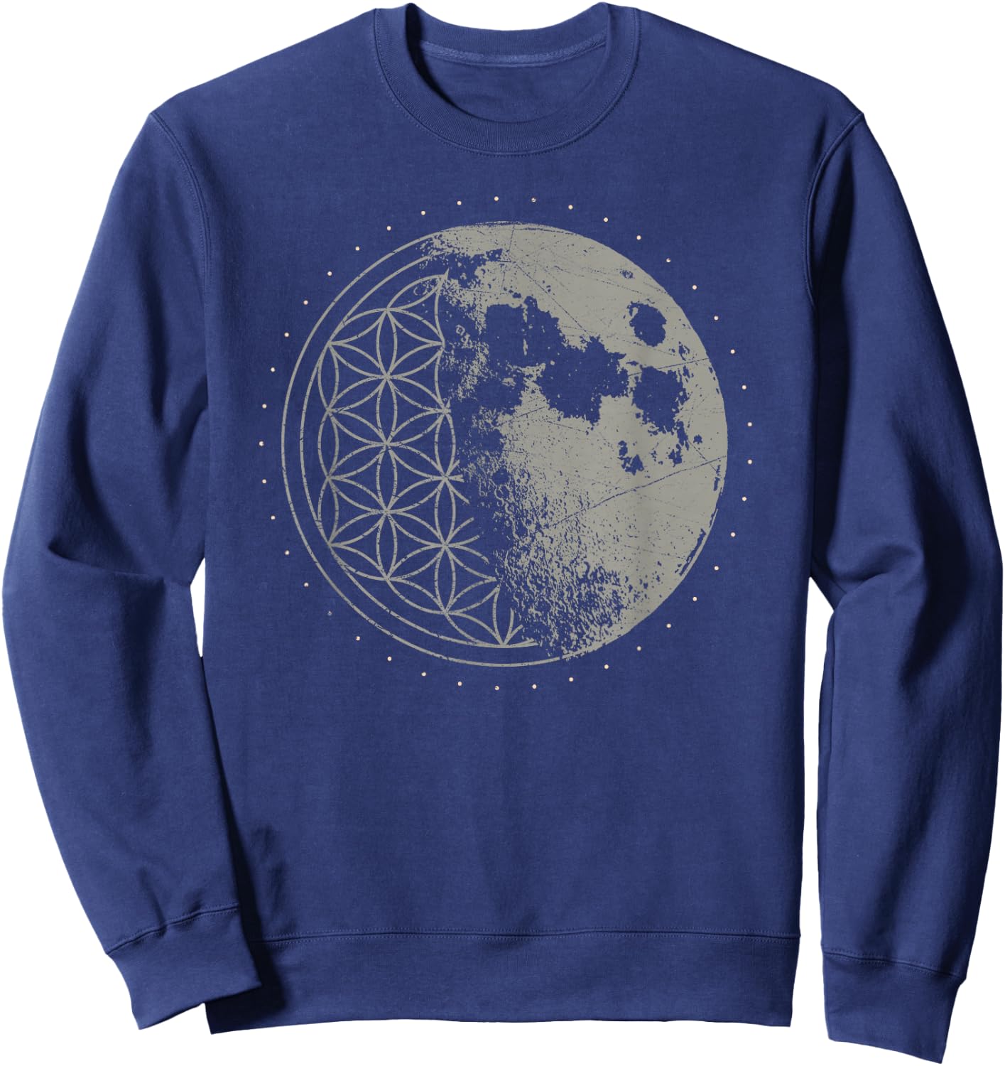 Sacred Geometry Moon Flower of Life Psychedelic Goa LSD DMT Sweatshirt - Sweatshirt | Navy