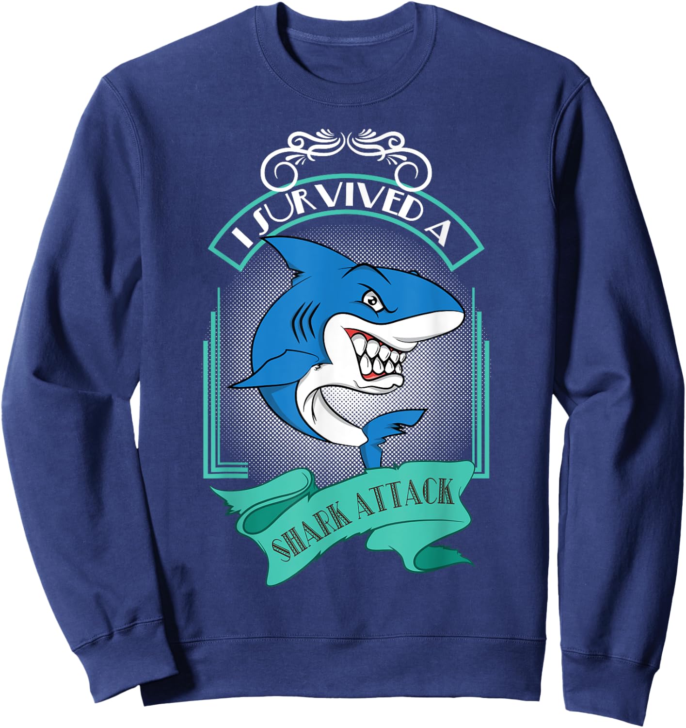 Shark Design - I Survived A Sharks Attack Sweatshirt - Sweatshirt | Navy