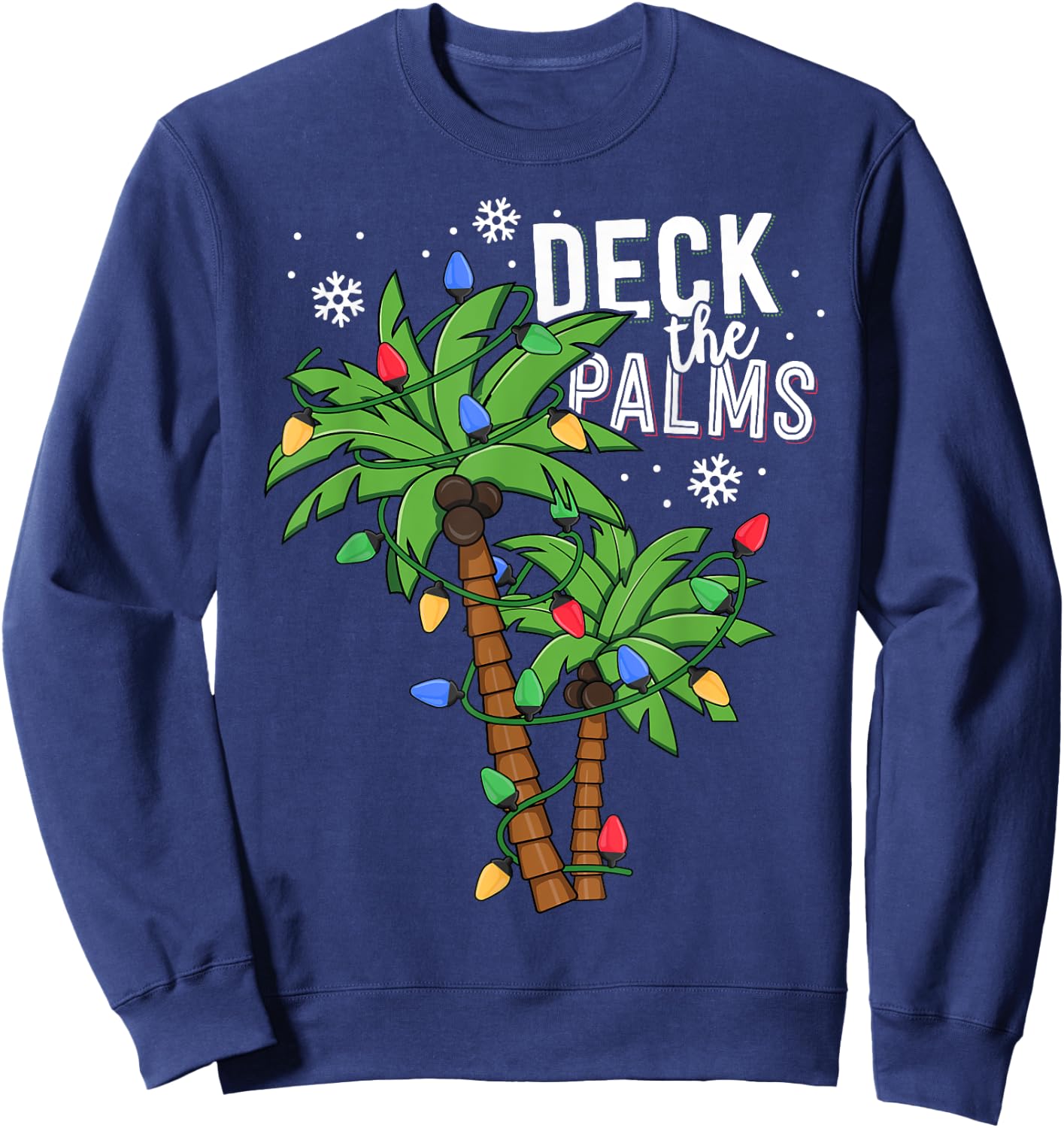 Deck The Palms Tropical Hawaii Christmas Palm Tree Lights Sweatshirt - Sweatshirt | Navy