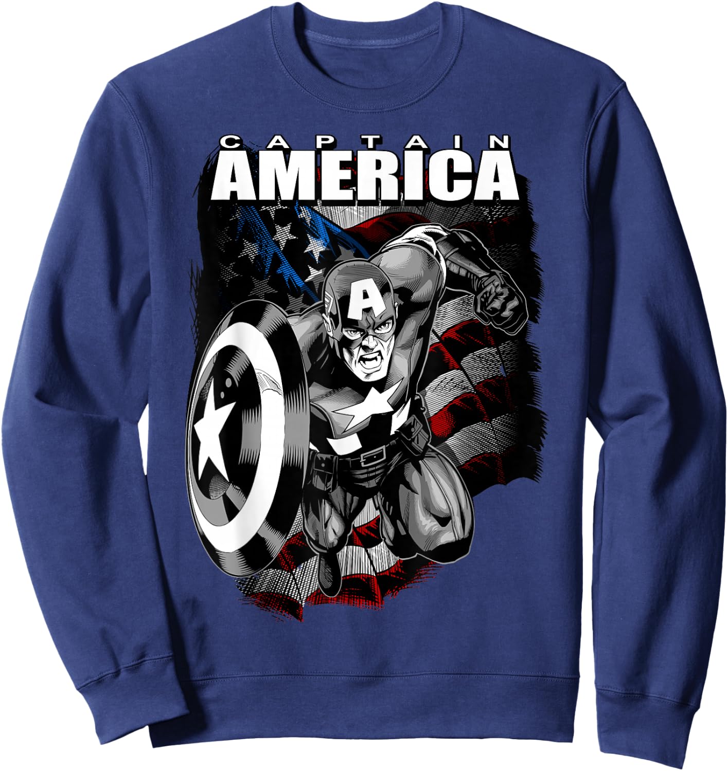 Marvel 4th of July Captain America Distressed Flag Poster Small Sweatshirt - Sweatshirt | Navy