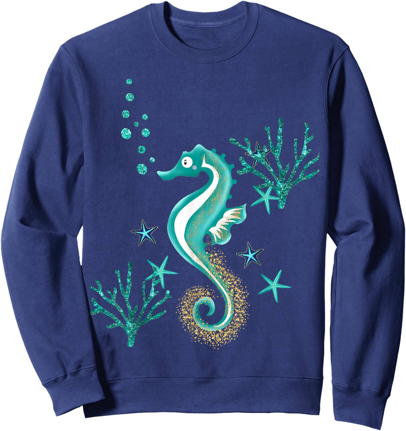 Turquoise Seahorse Ocean Design Sweatshirt - Sweatshirt | Navy