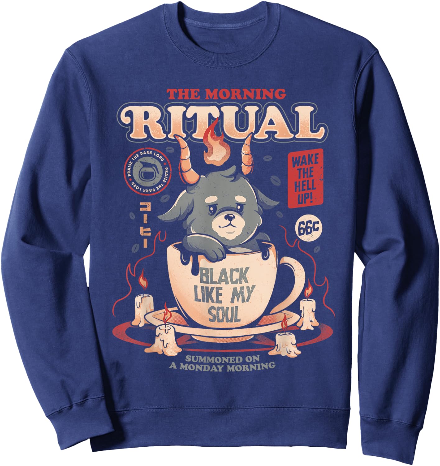 Baphomet Coffee The Morning Ritual Cute Goth Drinking Sweatshirt - Sweatshirt | Navy