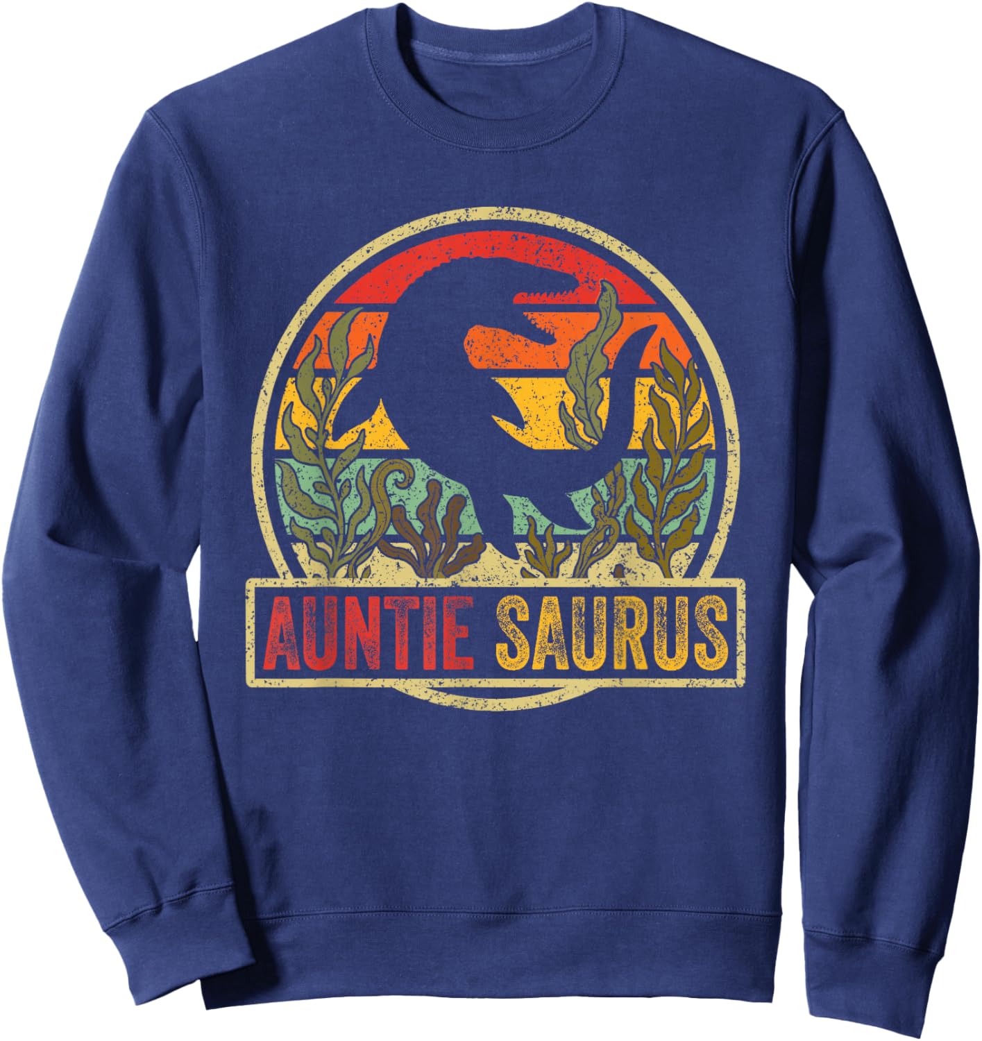 Vintage Retro Auntie Saurus SeaRex Mosasaurus Dinosaur Women Sweatshirt - Sweatshirt | Navy