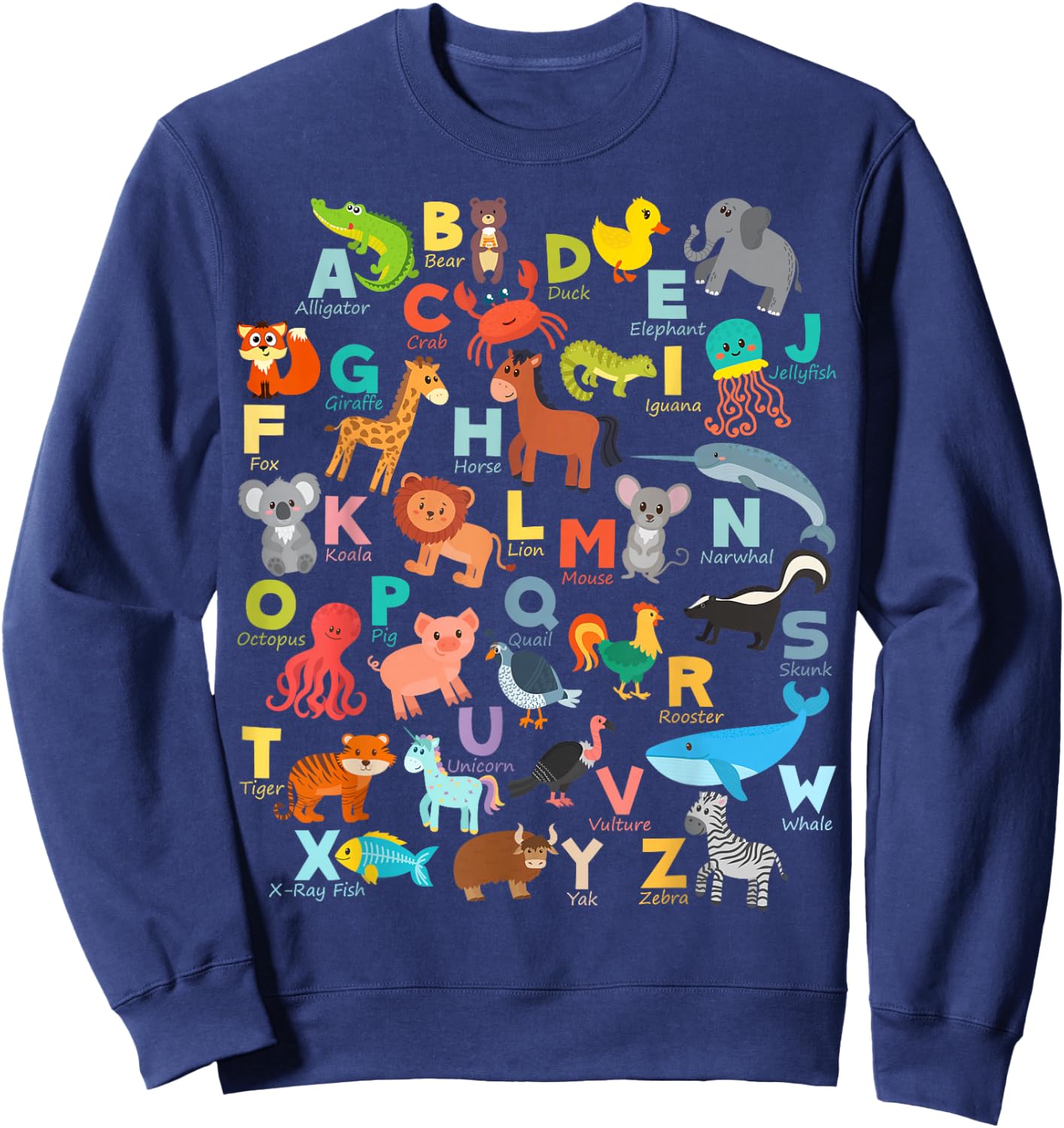 Alphabet Animal ABCs Learning Shirt for Boys, Girls, Adults Sweatshirt - Sweatshirt | Navy