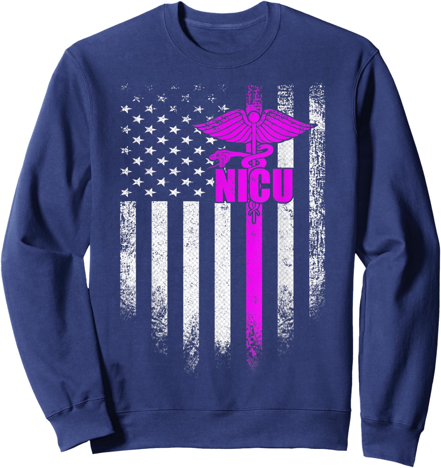 Vintage USA NICU Nurse Distressed American Flag Patriotic Women Men Sweatshirt - Sweatshirt | Navy