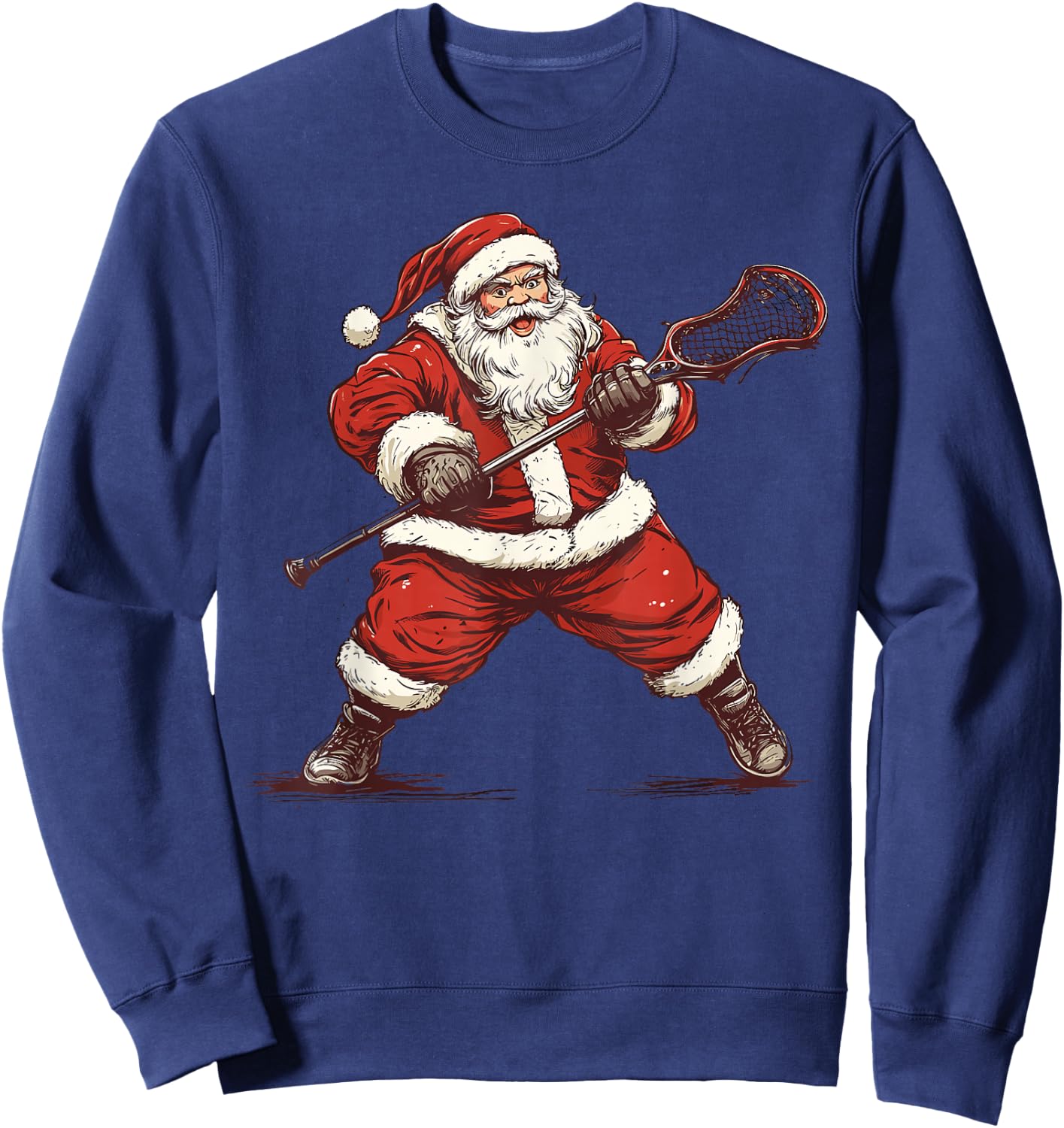 Santa Playing Lacrosse Funny Lacrosse Lax Player Christmas Sweatshirt - Sweatshirt | Navy