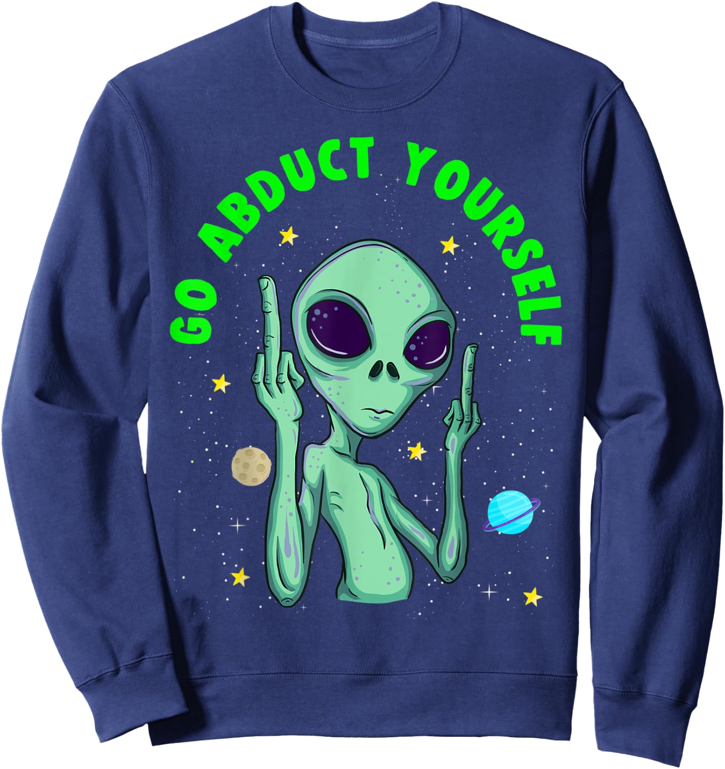 Funny Alien Middle Finger Flipping Double Birds Sweatshirt - Sweatshirt | Navy