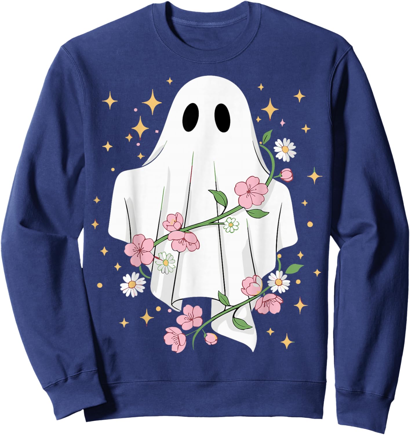 Cute Ghost with Flowers Halloween Sweatshirt - Sweatshirt | Navy