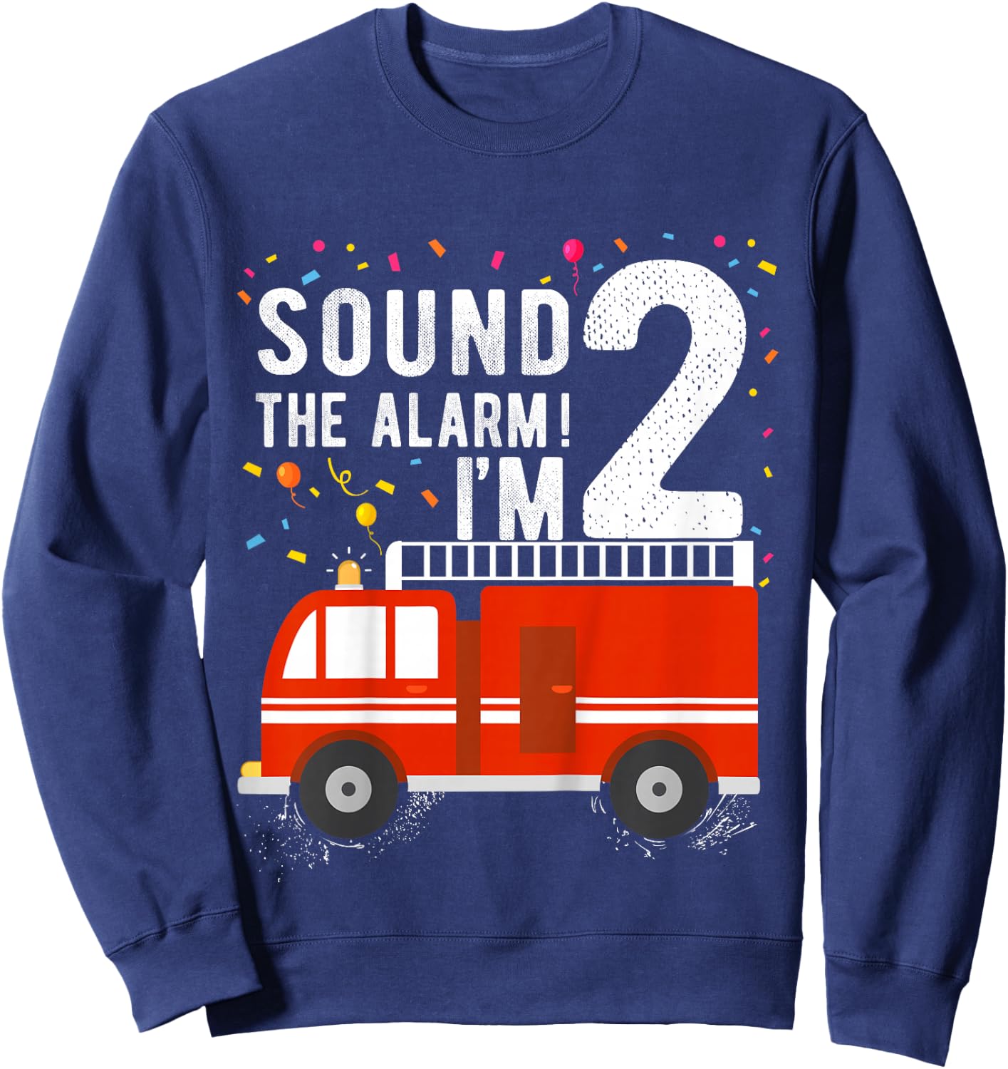Fire Truck 2nd Birthday Boy 2 Year Old Firefighter Sweatshirt - Sweatshirt | Navy