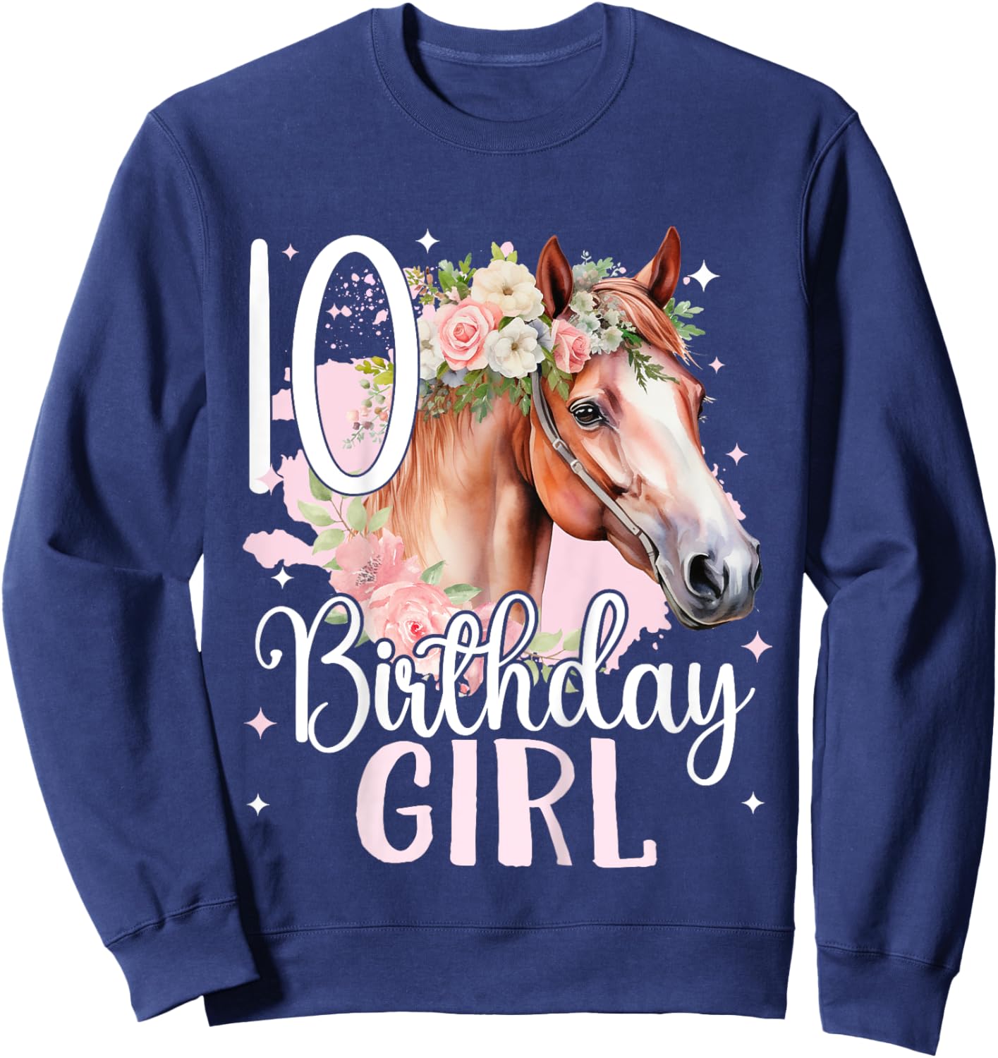 Kids 10th Birthday Horse Girl Riding 10 Years Old Girl Ten Girl Sweatshirt - Sweatshirt | Navy