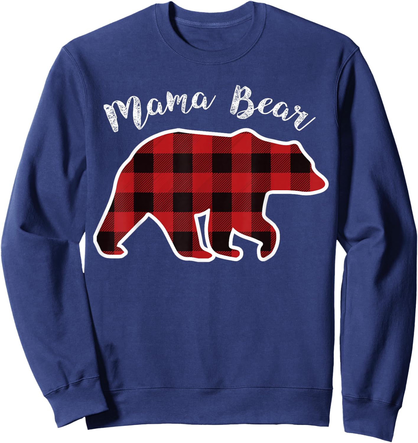 Mama Bear | Women Red Plaid Christmas Pajama Family Mom Gift Small Sweatshirt - Sweatshirt | Navy