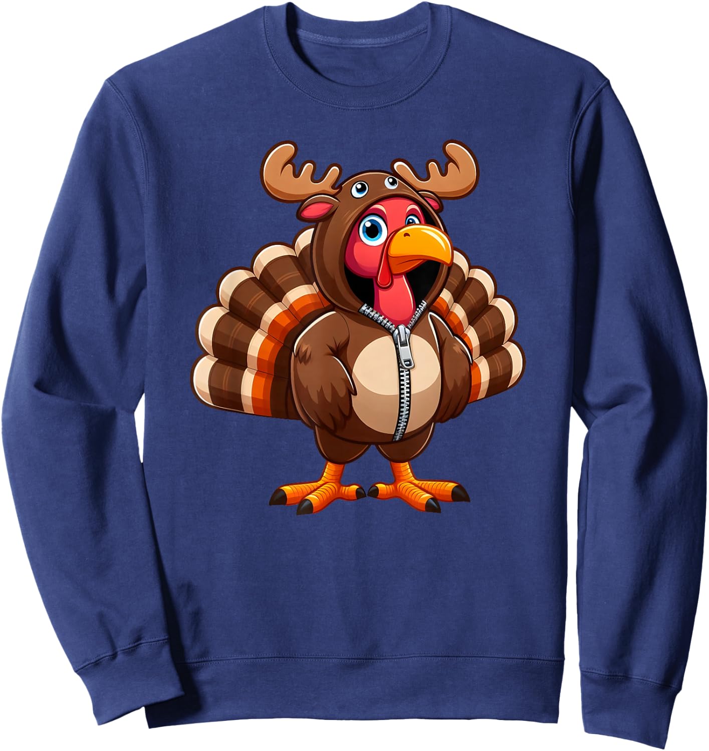 Turkey Costume Moose Funny Thanksgiving Turkey Women Men Sweatshirt - Sweatshirt | Navy