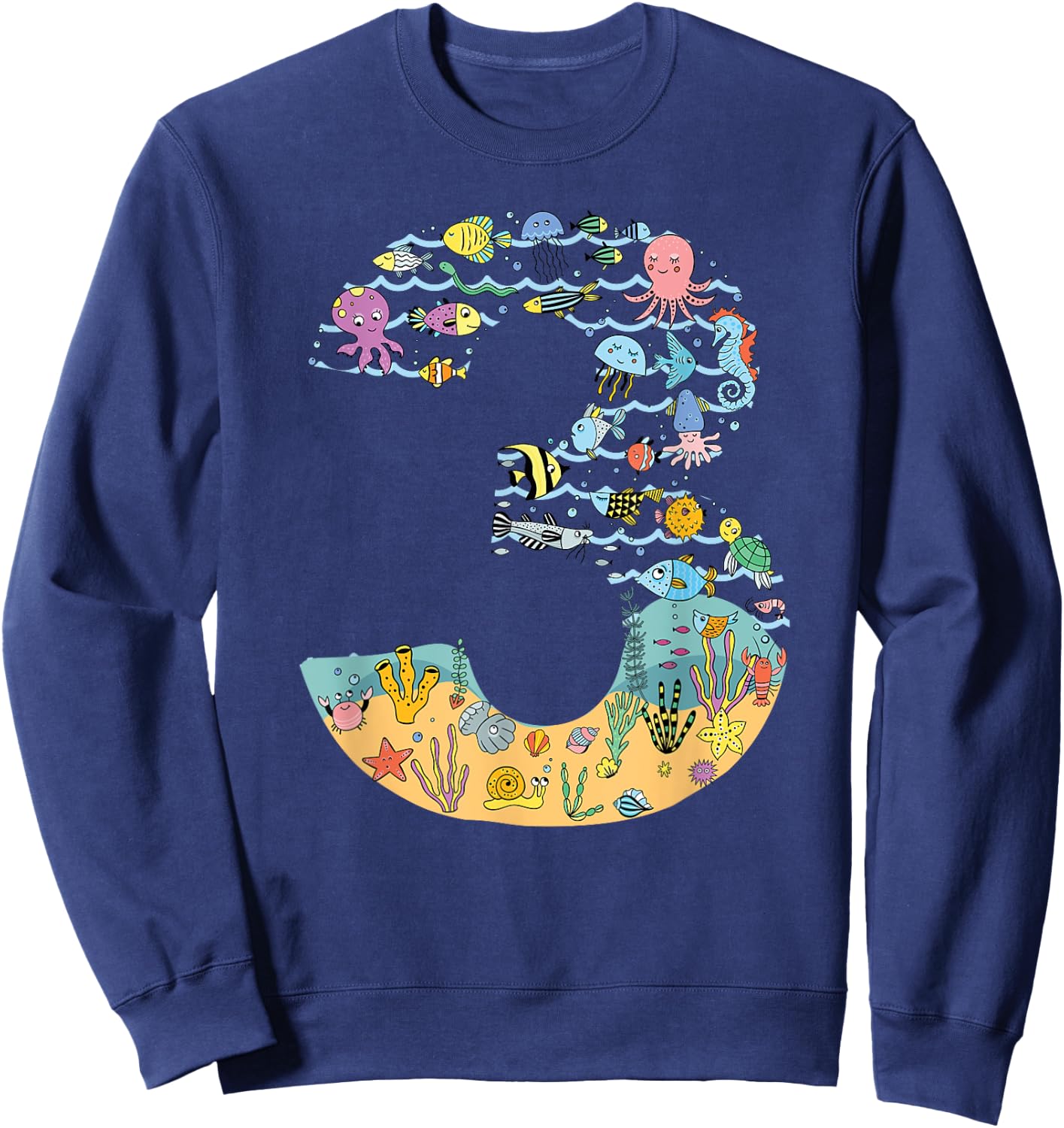Under The Sea Fish Starfish Third Birthday number 3 Sweatshirt - Sweatshirt | Navy
