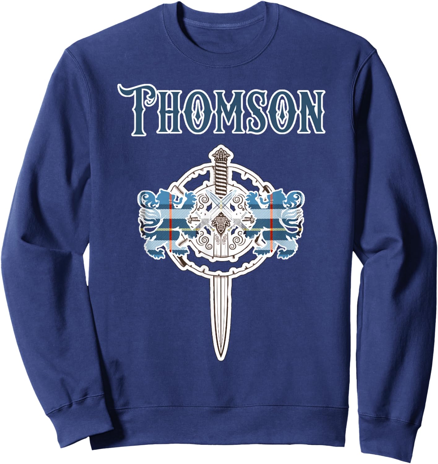 Thomson Scottish Clan Family Name Tartan Lion Sword Sweatshirt - Sweatshirt | Navy