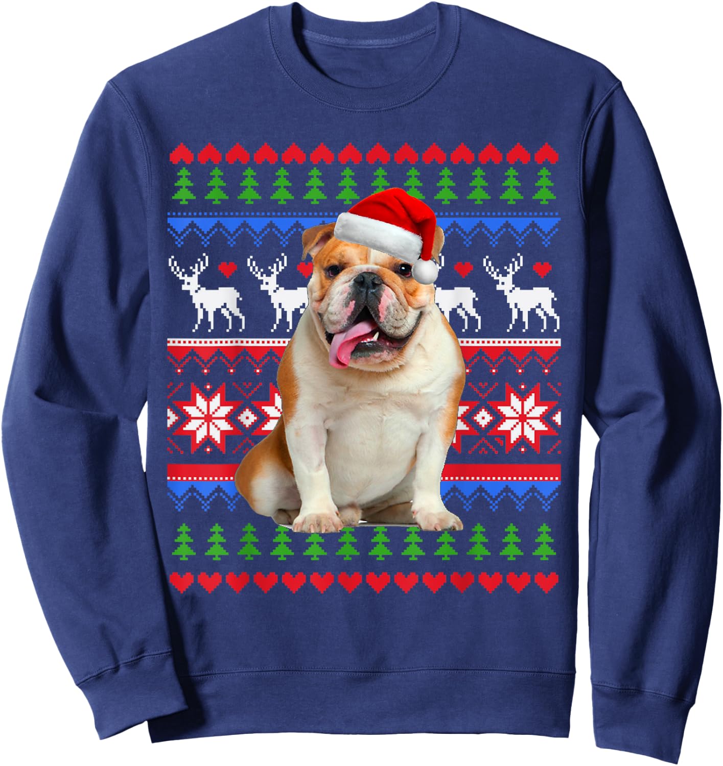 Santa English Bulldog Christmas Light Ugly Christmas Sweater Women Kids Sweatshirt - Sweatshirt | Navy
