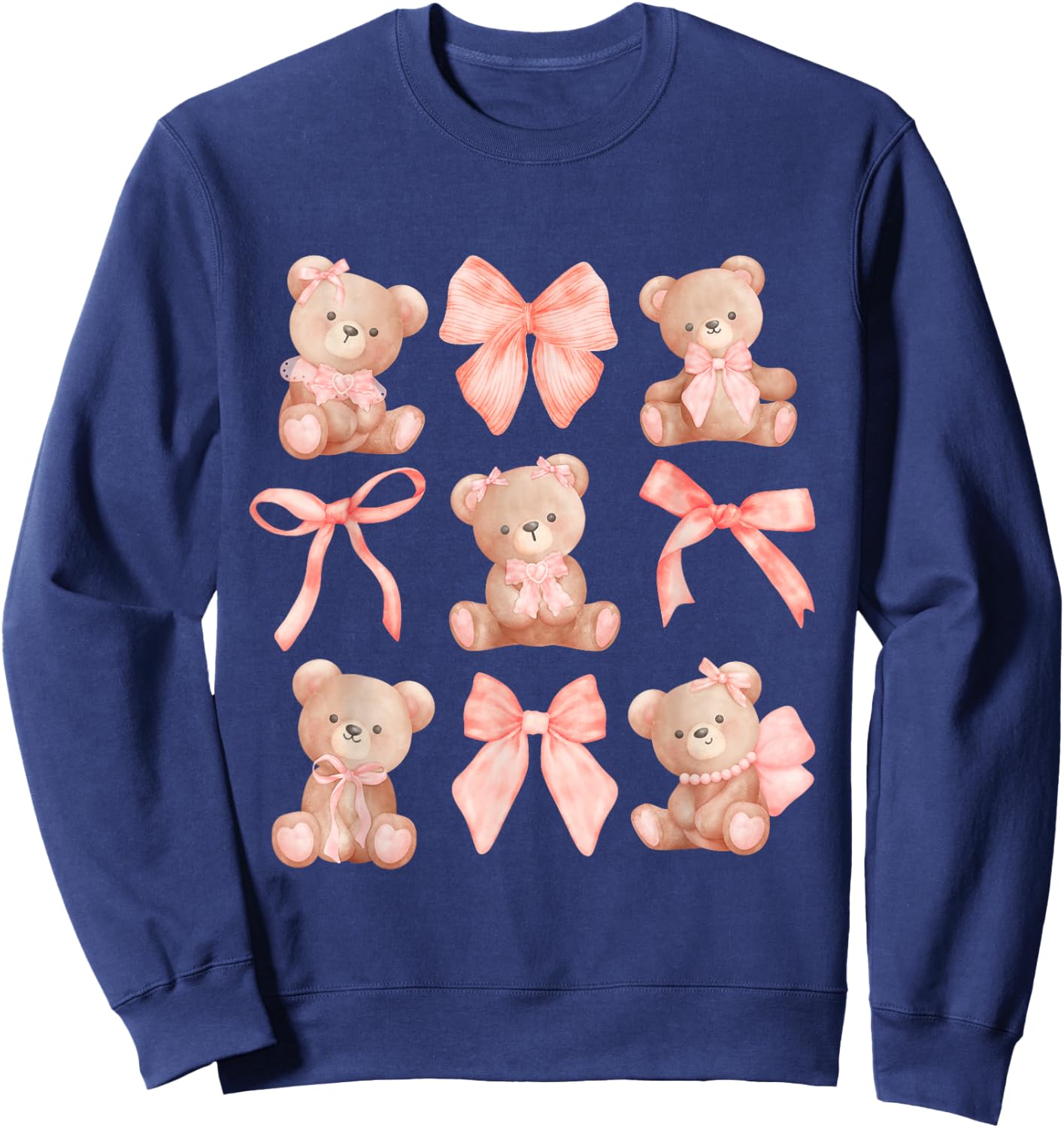 Coquette Teddy Bears Pink Bow Cute Women Girl Birthday Sweatshirt - Sweatshirt | Navy