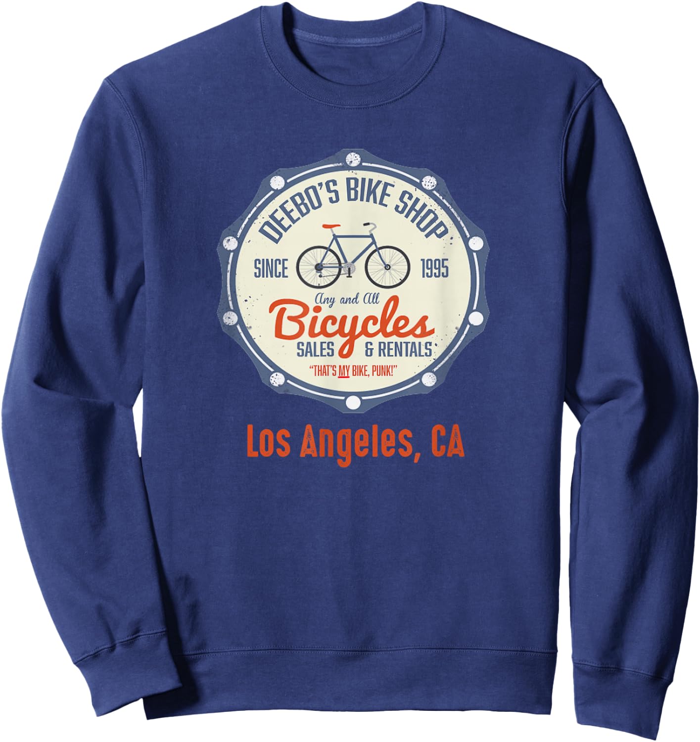 Los Angeles Shirts | Funny DEEBOS BIKE RENTALS Joke Shirt Sweatshirt - Sweatshirt | Navy