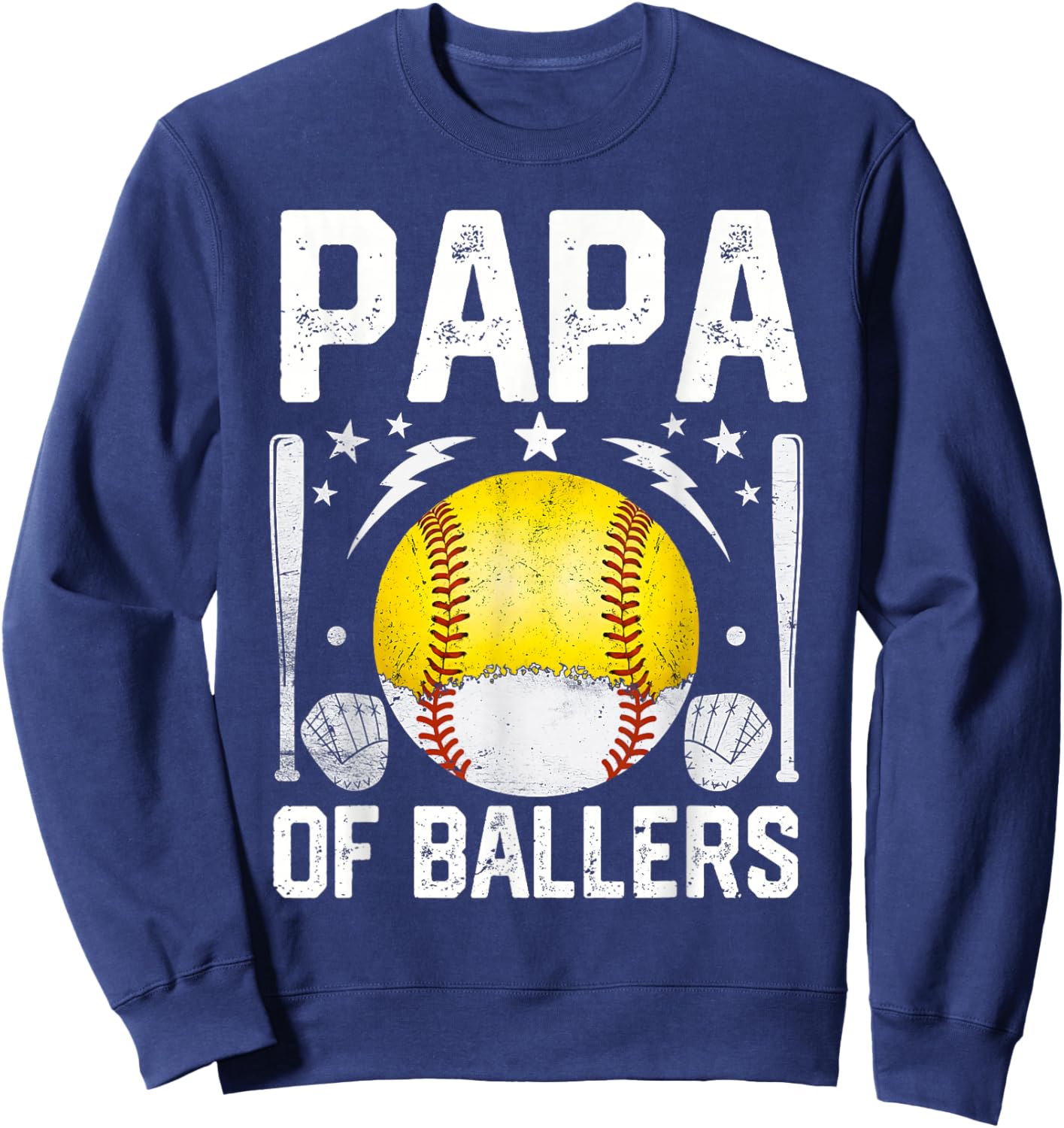 Papa of Ballers Fathers Day Funny Baseball Softball Men Sweatshirt - Sweatshirt | Navy