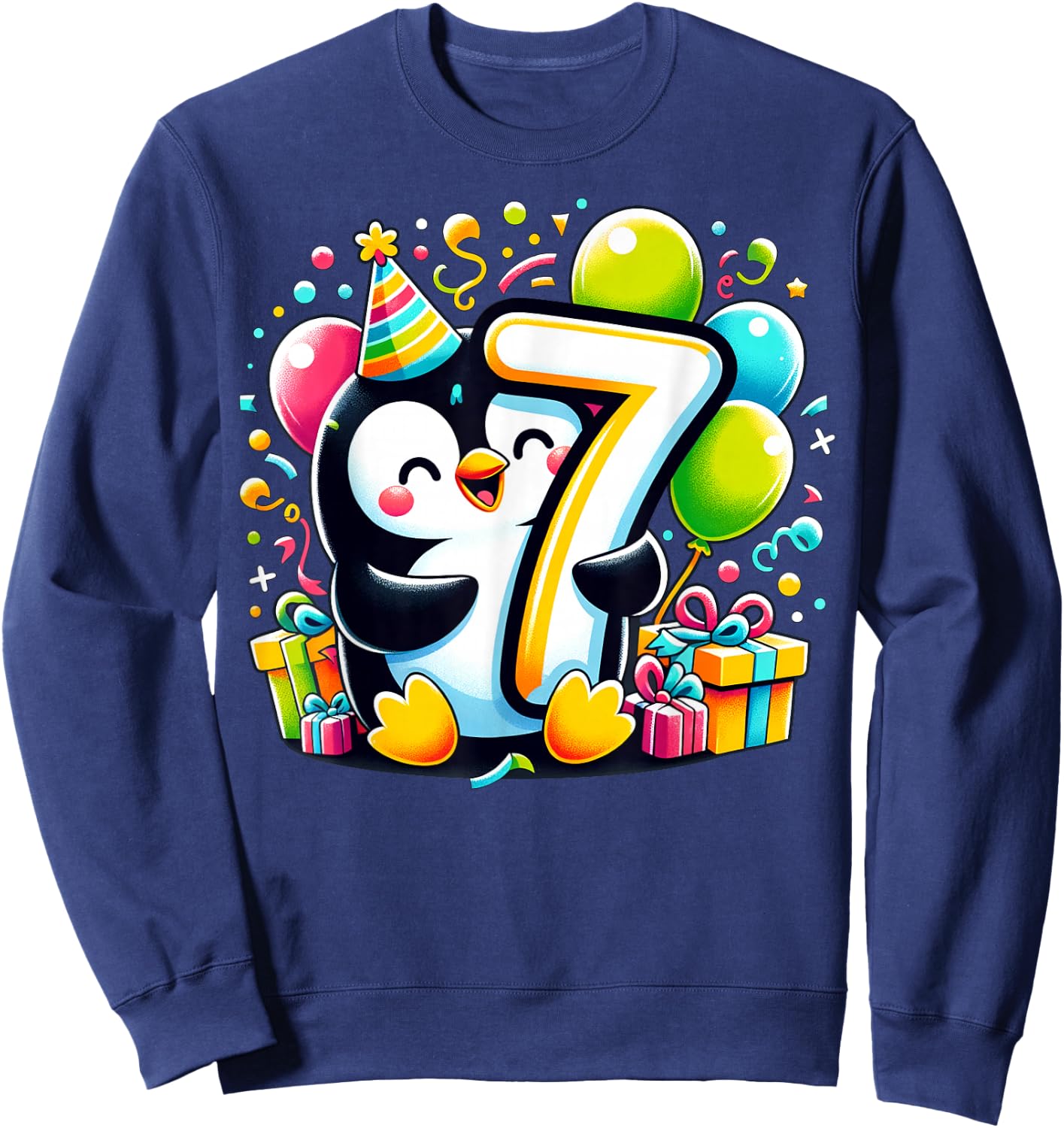 Penguin 7th birthday for boy girl 7 years old seven Penguin Sweatshirt - Sweatshirt | Navy
