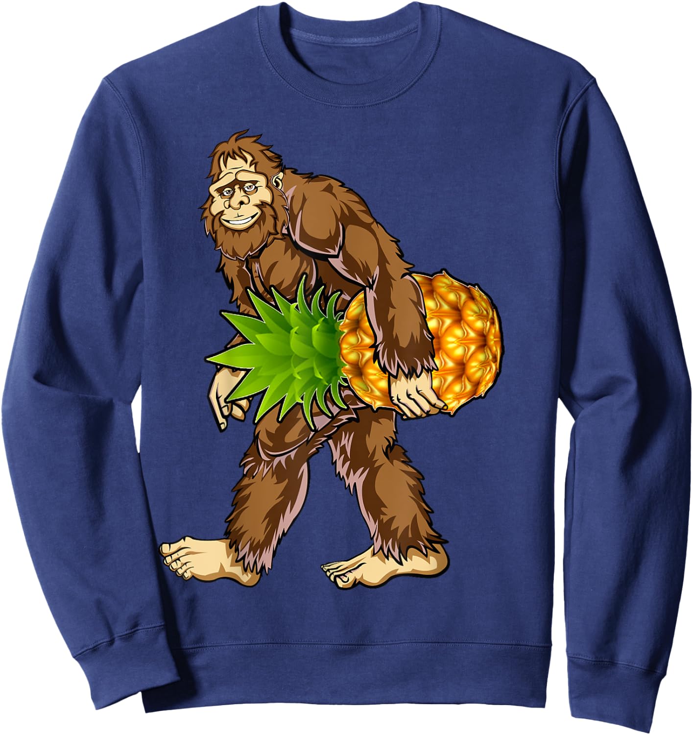 Bigfoot Carrying Pineapple T Shirt Cute Funny Sasquatch Gift Sweatshirt - Sweatshirt | Navy