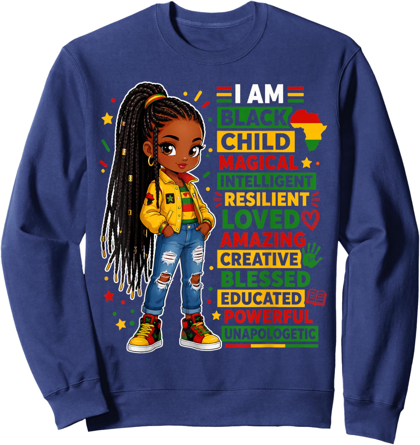 Juneteenth Shirts Girls I Am Black Child African American Sweatshirt - Sweatshirt | Navy