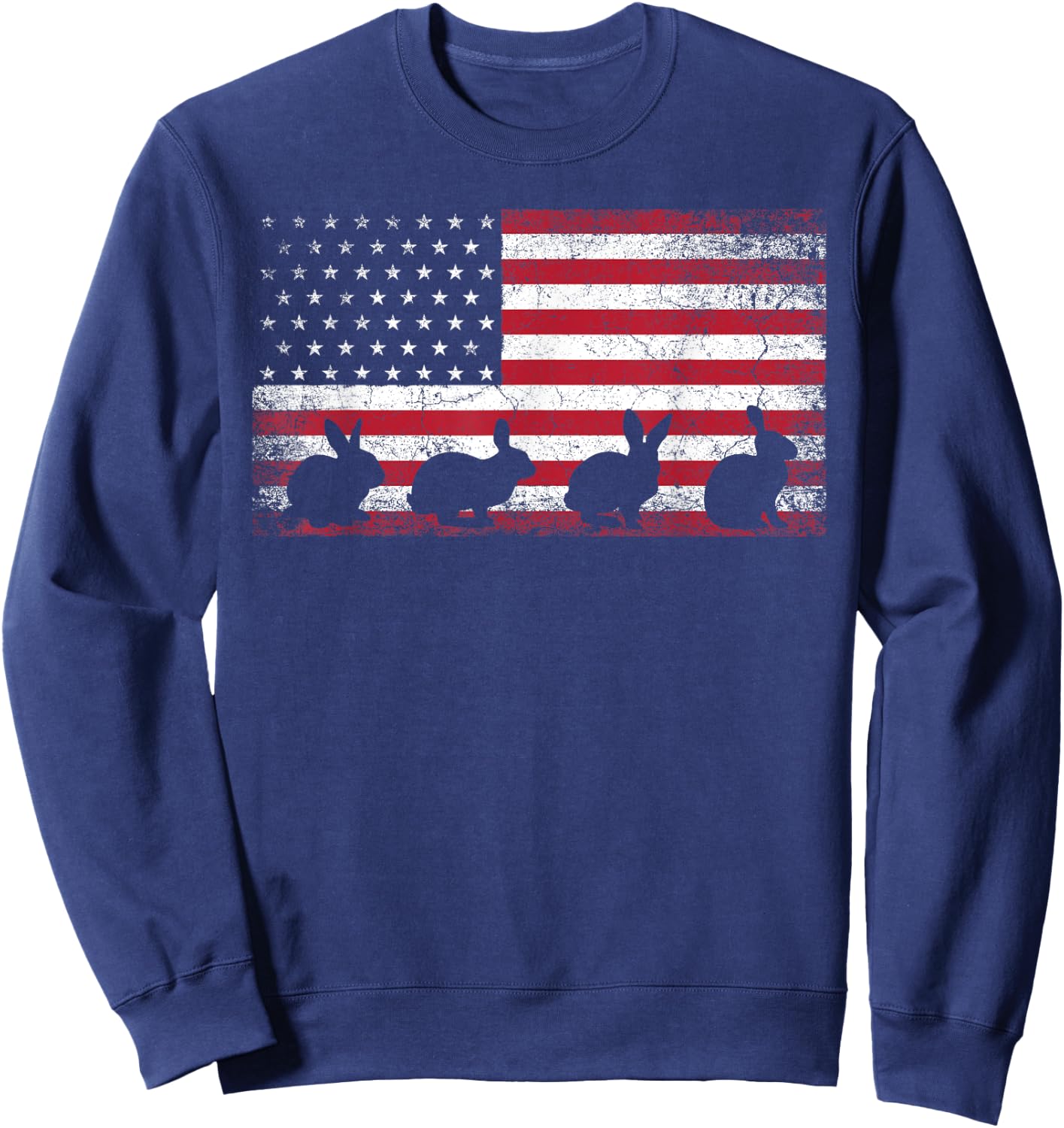 Retro Easter Bunny Rabbit Vintage 4th of July American Flag Sweatshirt - Sweatshirt | Navy