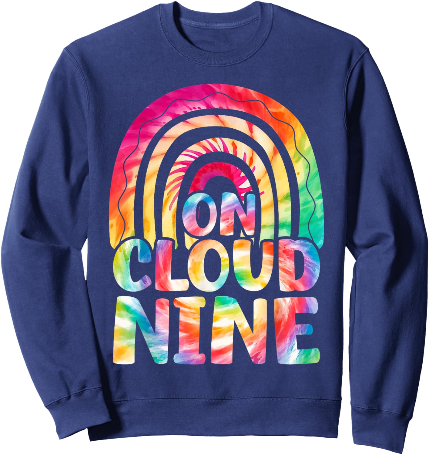 Retro On Cloud Nine Tie Dye Happy 9th Birthday 9 Years Old Sweatshirt - Sweatshirt | Navy
