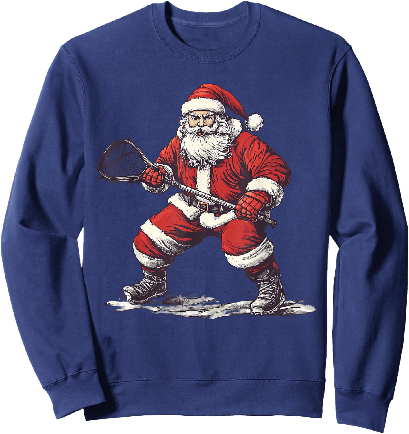 Santa Playing Lacrosse Funny Lax Lacrosse Player Christmas Sweatshirt - Sweatshirt | Navy