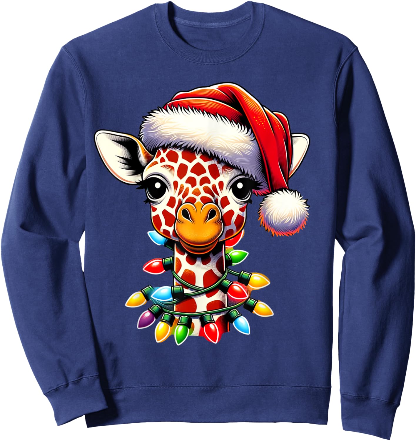 Funny Retro Giraffe Lover Santa Christmas Tree Lighting Xmas Sweatshirt - Sweatshirt | Navy