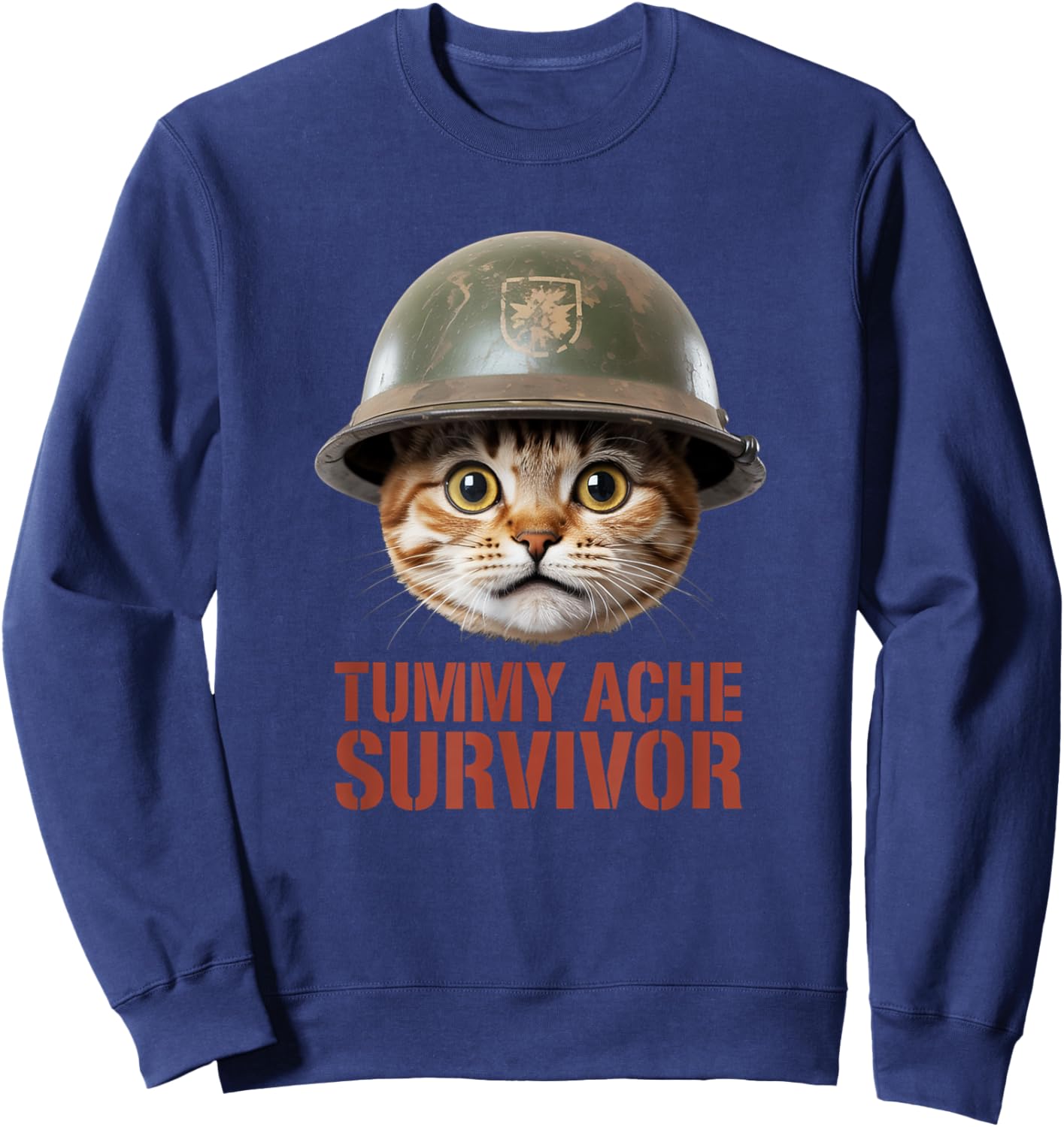 Tummy Ache Survivor Cat Meme Graphic Funny Cat Sweatshirt - Sweatshirt | Navy