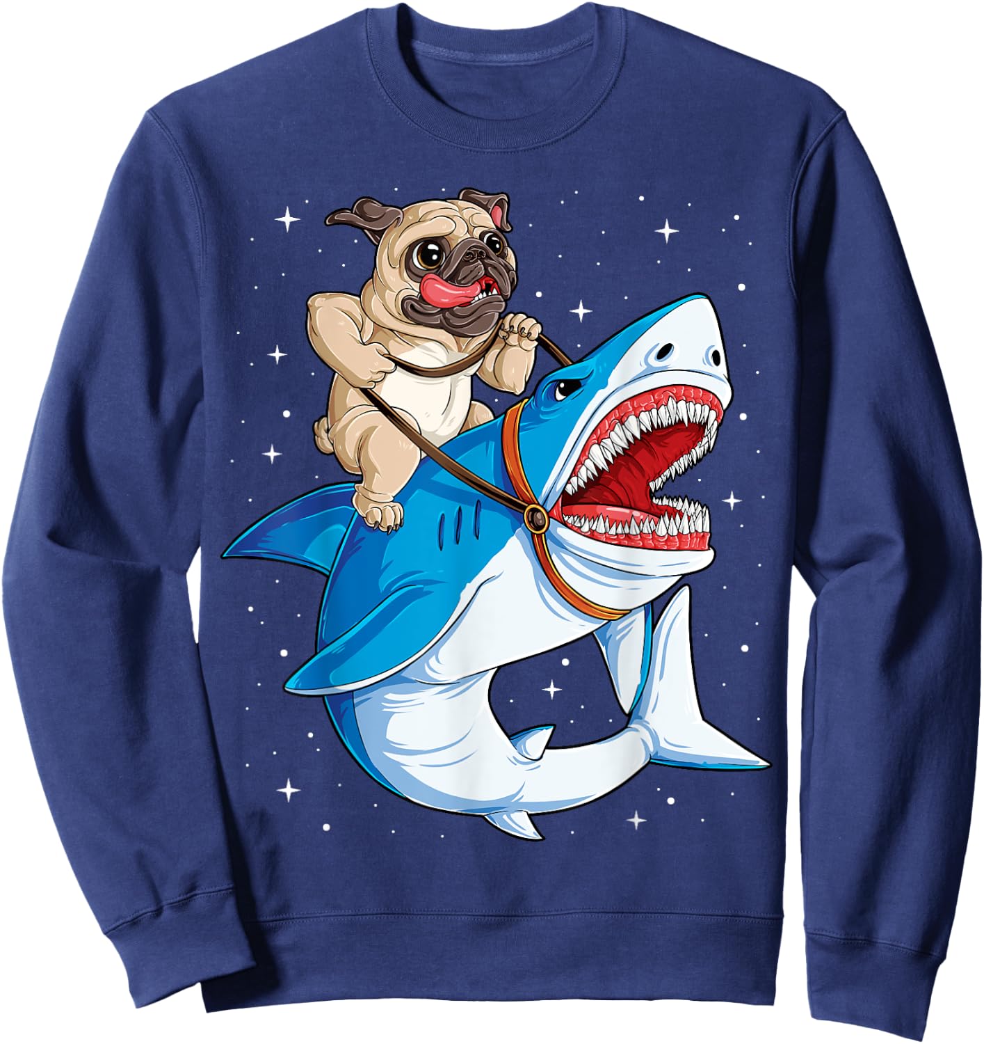 Pug Shark T shirt Boys Girls Kids Space Galaxy Jawsome Gifts Sweatshirt - Sweatshirt | Navy