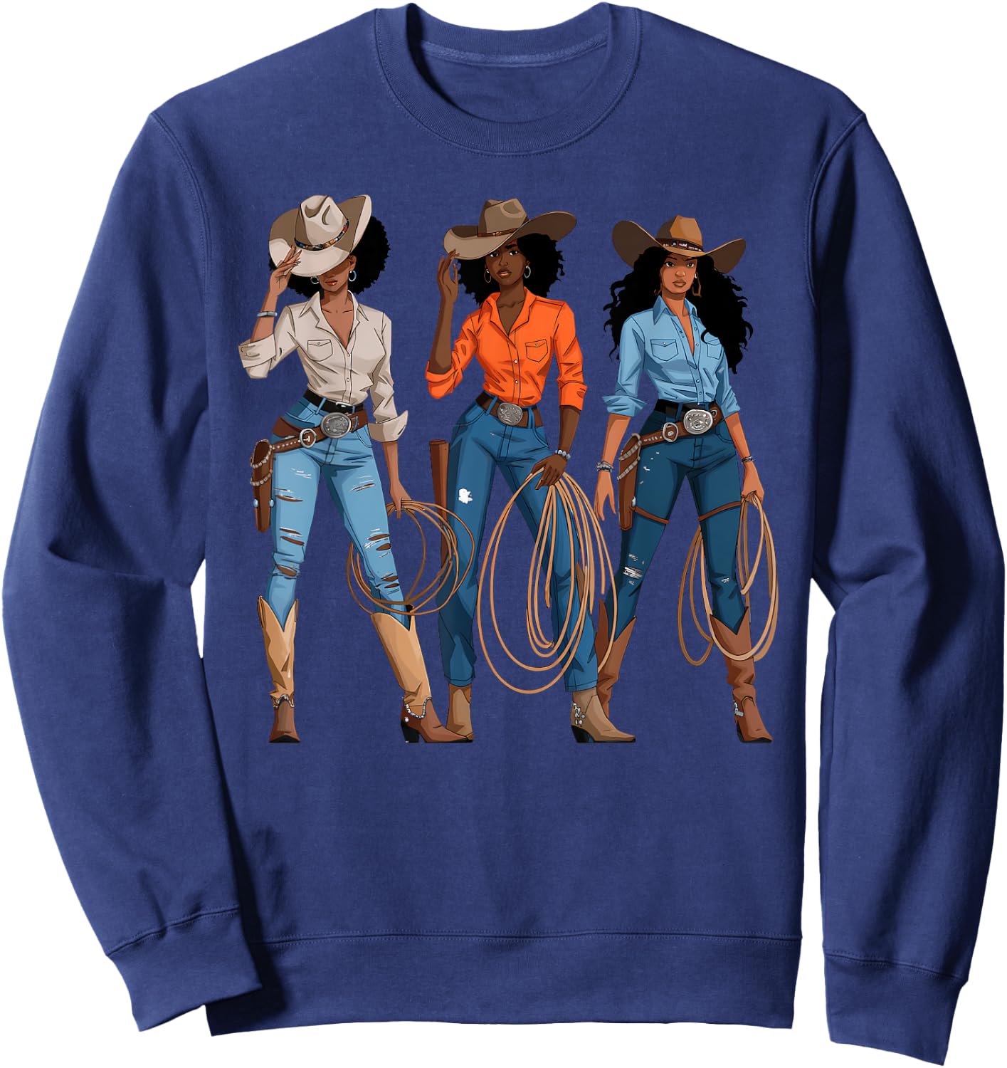 Black African American Cowgirl Western Country Rodeo Sweatshirt - Sweatshirt | Navy